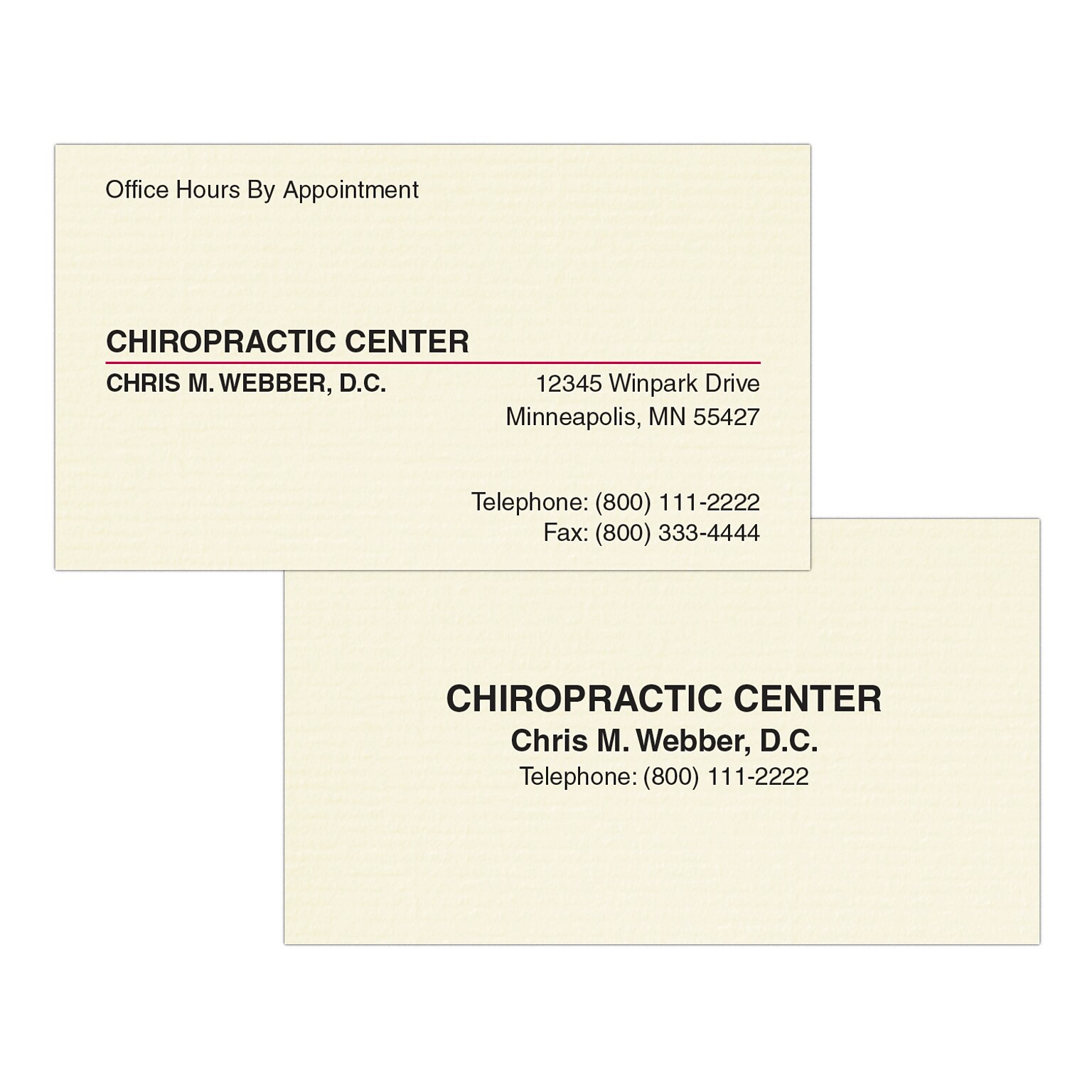 Custom 1-2 Color Appointment Cards, CLASSIC® Laid Baronial Ivory 80#, Flat Print, 2 Standard Inks, 2-Sided, 250/Pk