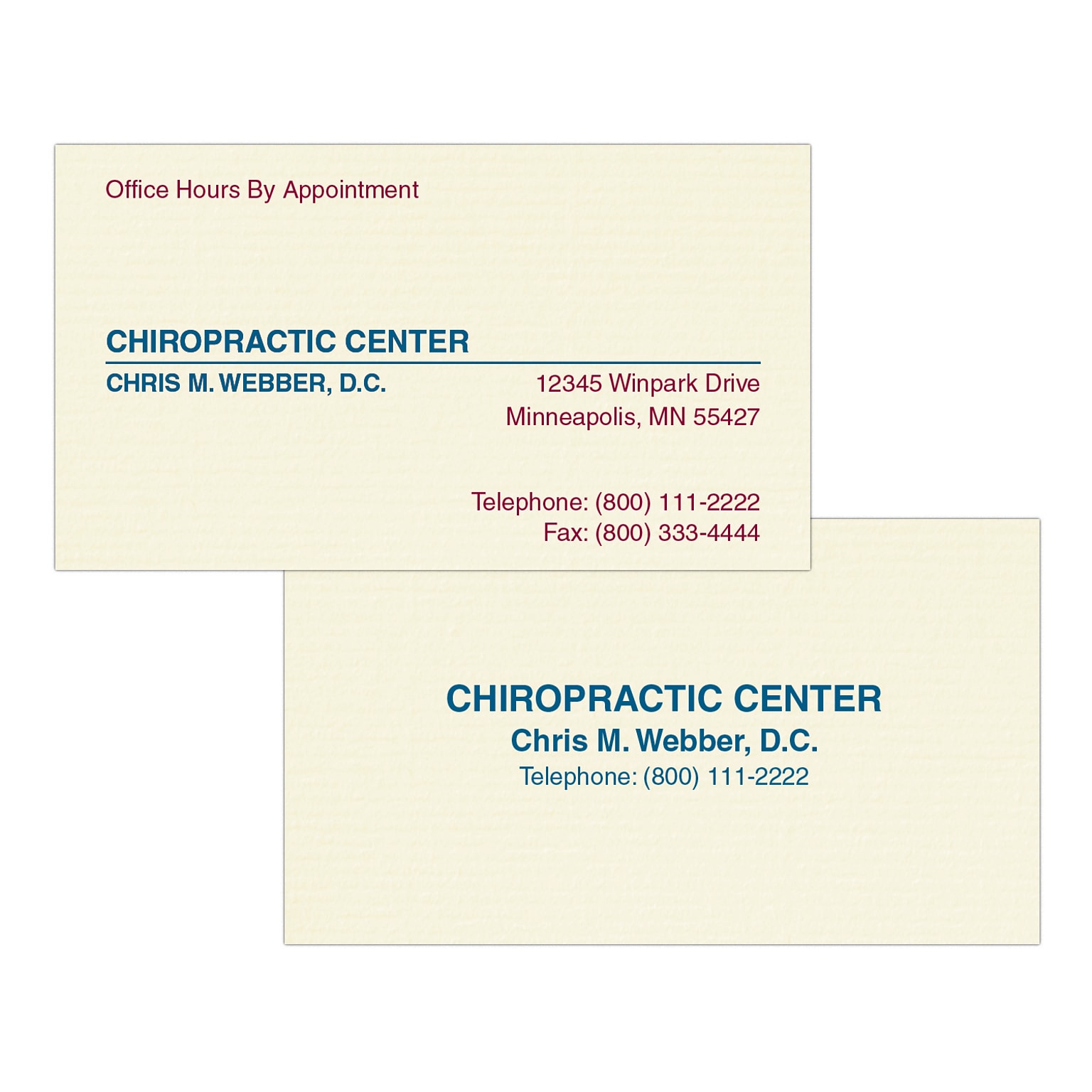 Custom 1-2 Color Appointment Cards, CLASSIC® Laid Baronial Ivory 80#, Flat Print, 2 Custom Inks, 2-Sided, 250/Pk