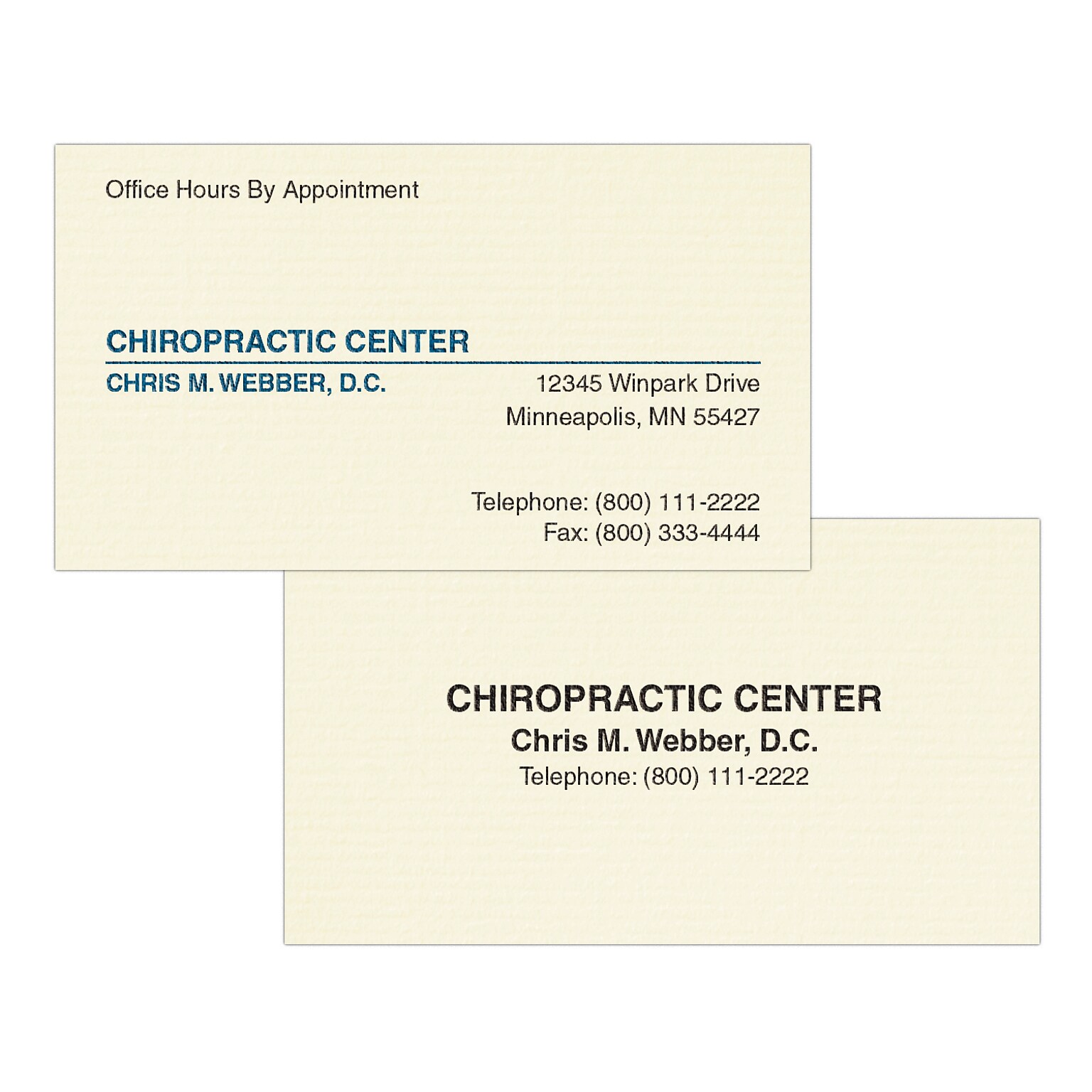 Custom 1-2 Color Appointment Cards, CLASSIC® Laid Baronial Ivory 80#, Raised Print, 1 Standard & 1 Custom Inks, 2-Sided, 250/Pk