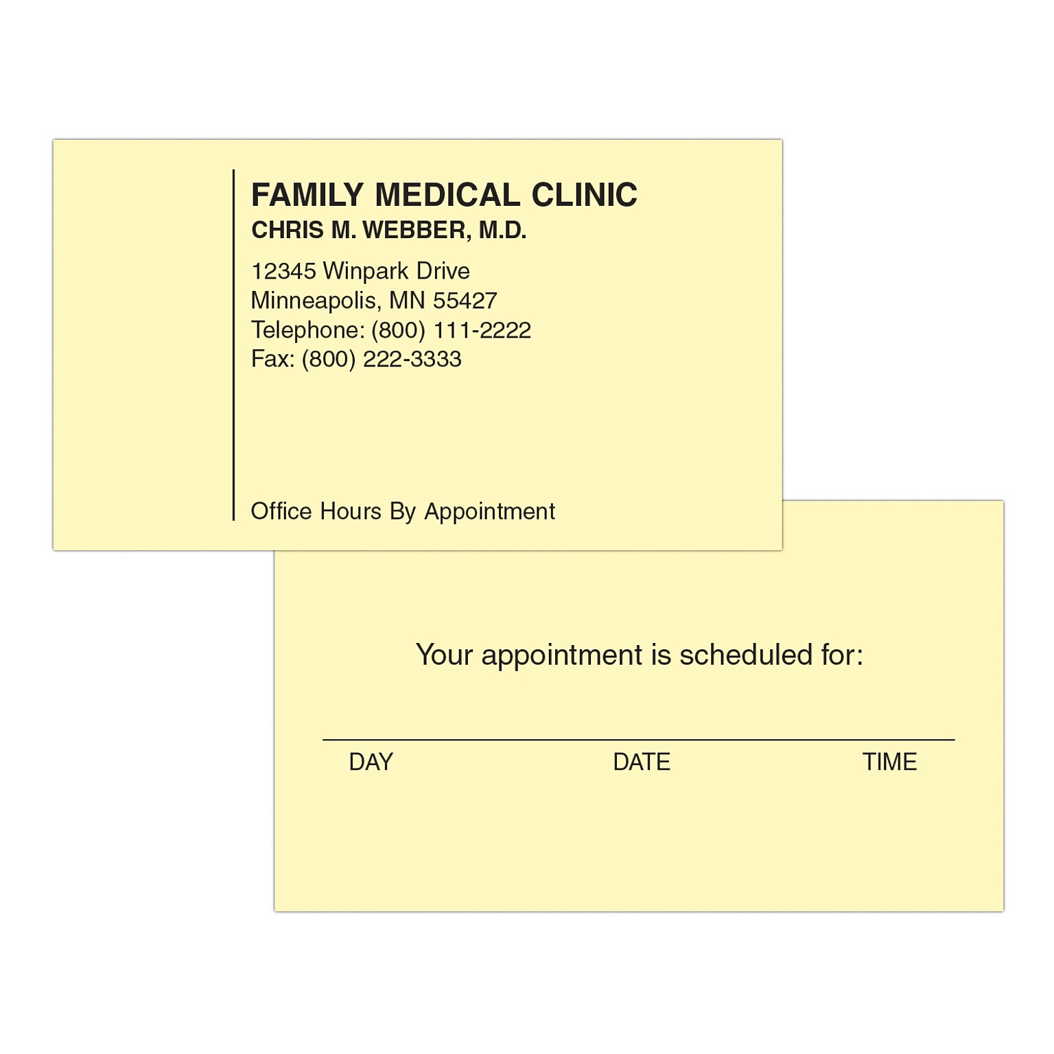 Custom 1-2 Color Appointment Cards, CLASSIC CREST® Baronial Ivory 80#, Flat Print, 1 Standard Ink, 2-Sided, 250/Pk