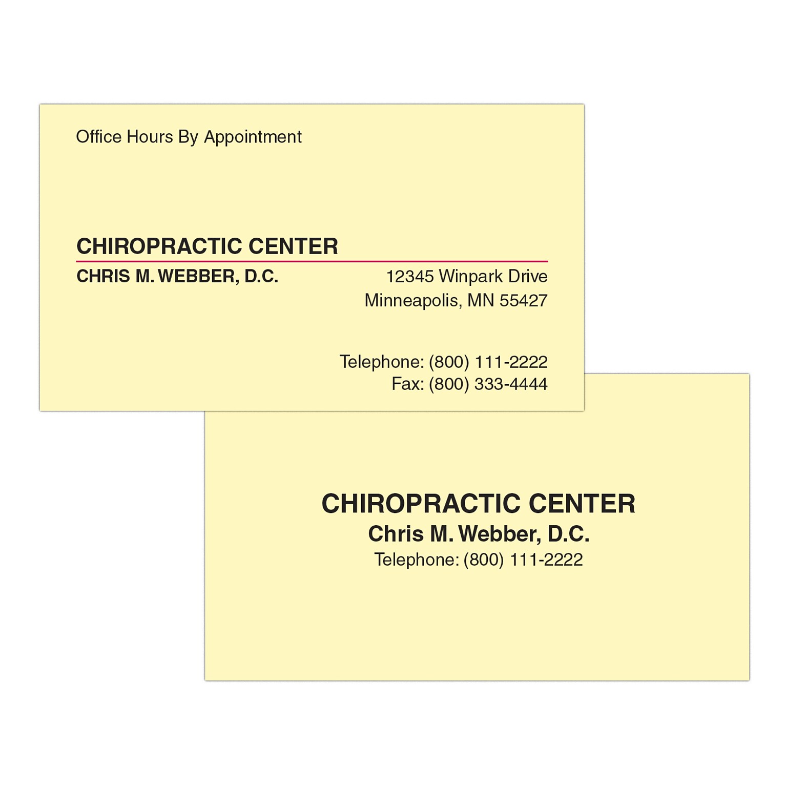 Custom 1-2 Color Appointment Cards, CLASSIC CREST® Baronial Ivory 80#, Flat Print, 2 Standard Inks, 2-Sided, 250/Pk