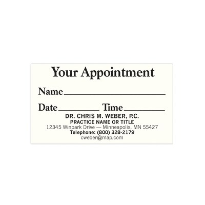 Custom 1-2 Color Appointment Cards, CLASSIC CREST® Natural White 80#, Flat Print, 1 Standard Ink, 1-