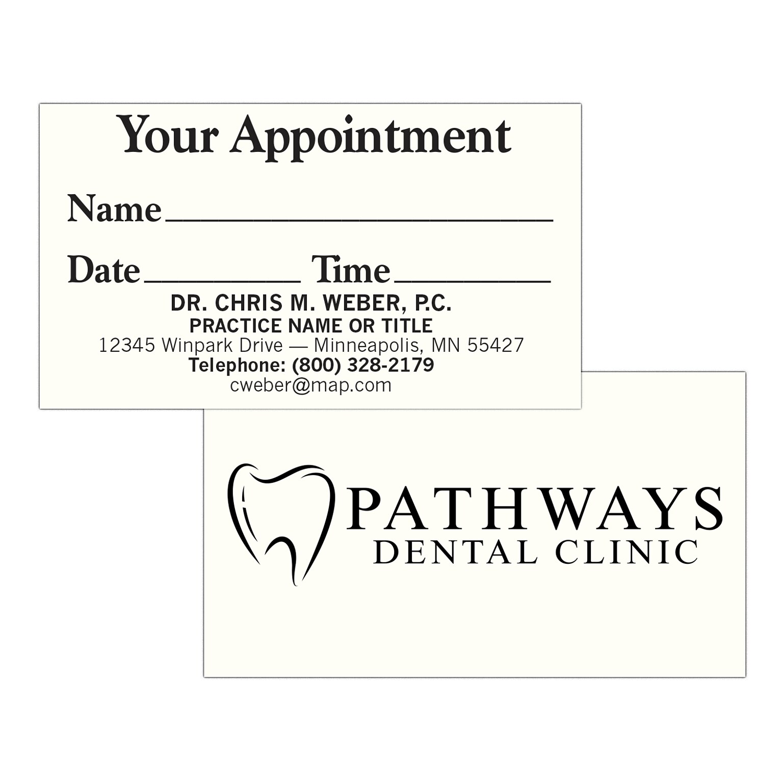 Custom 1-2 Color Appointment Cards, CLASSIC CREST® Natural White 80#, Flat Print, 1 Standard Ink, 2-Sided, 250/Pk