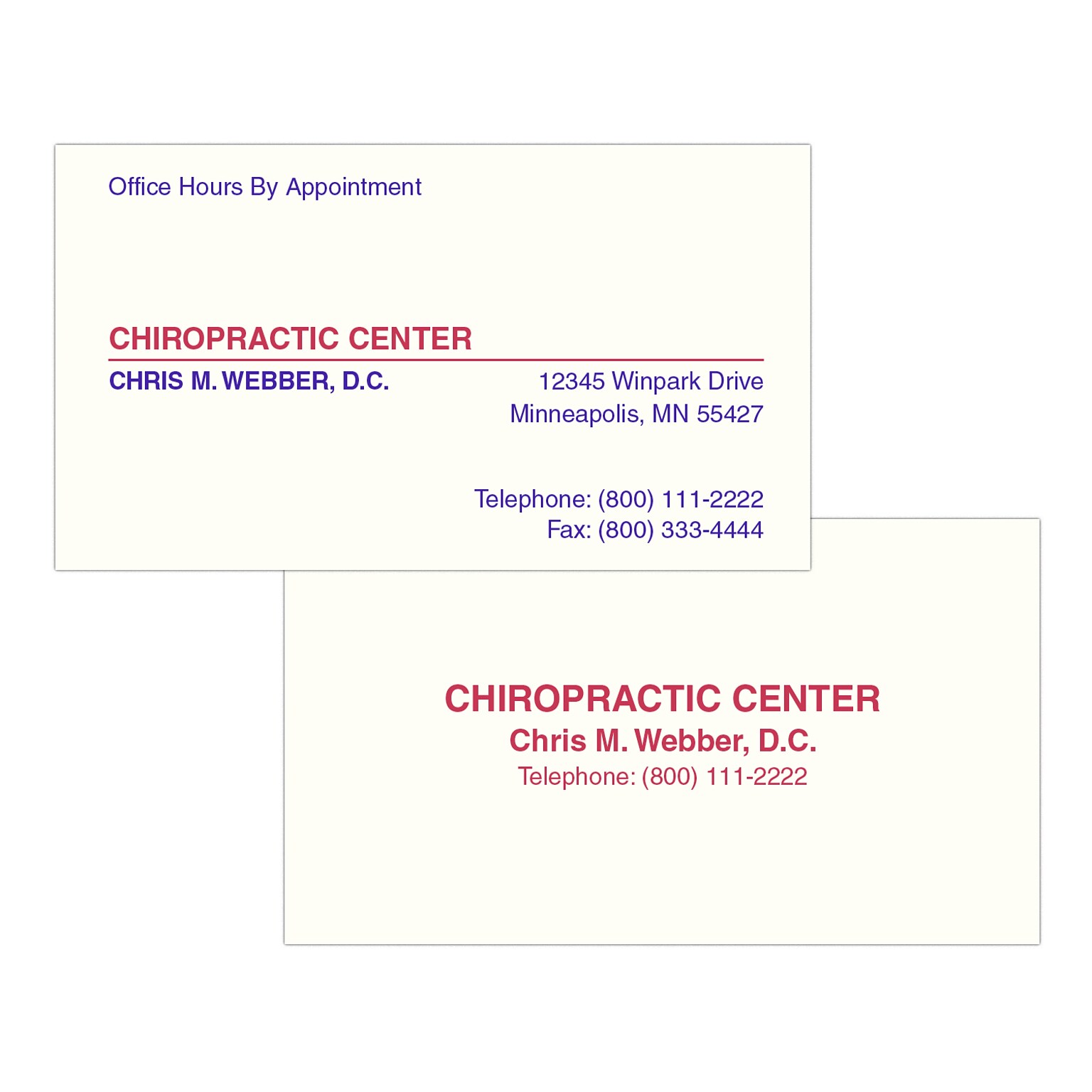 Custom 1-2 Color Appointment Cards, CLASSIC CREST® Natural White 80#, Flat Print, 2 Custom Inks, 2-Sided, 250/Pk