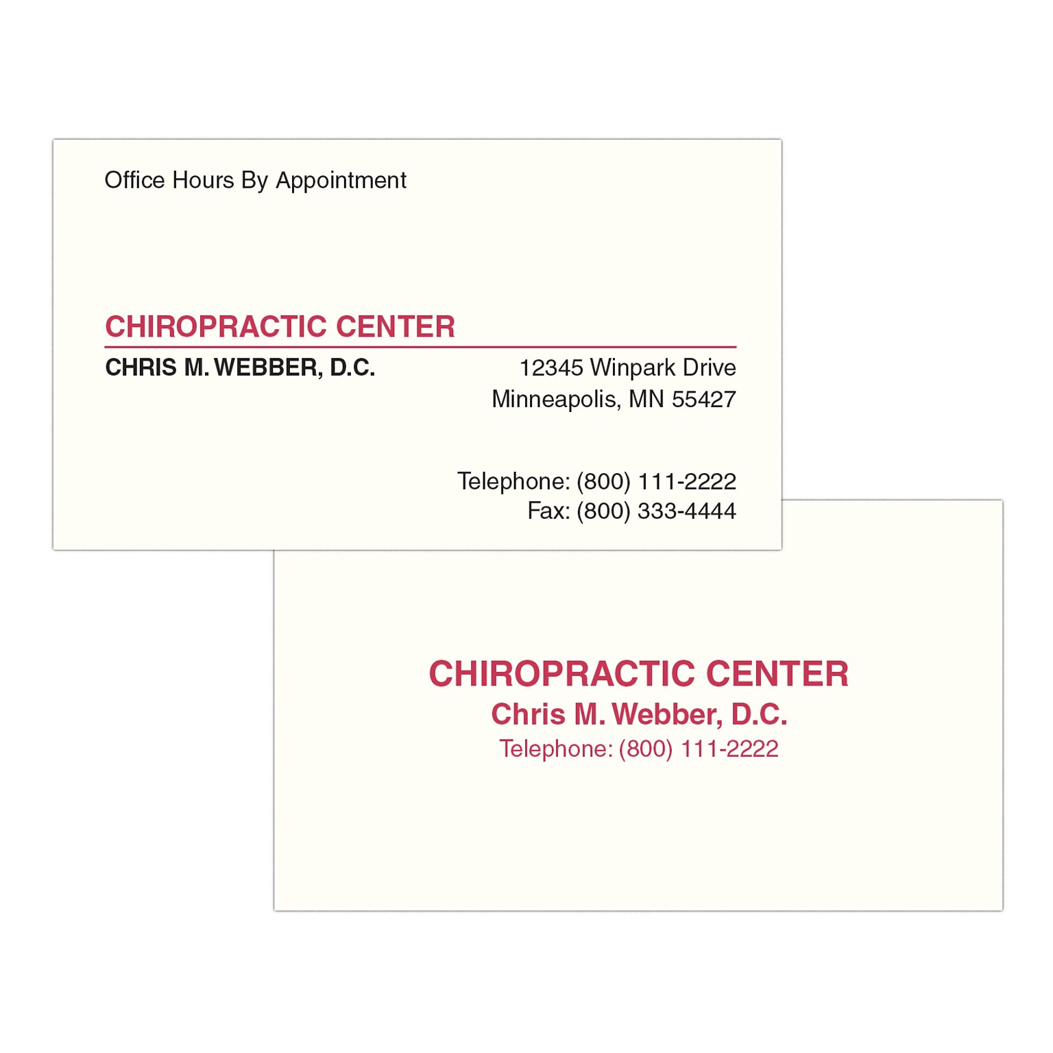 Custom 1-2 Color Appointment Cards, CLASSIC CREST® Natural White 80#, Flat Print, 1 Standard & 1 Custom Inks, 2-Sided, 250/Pk