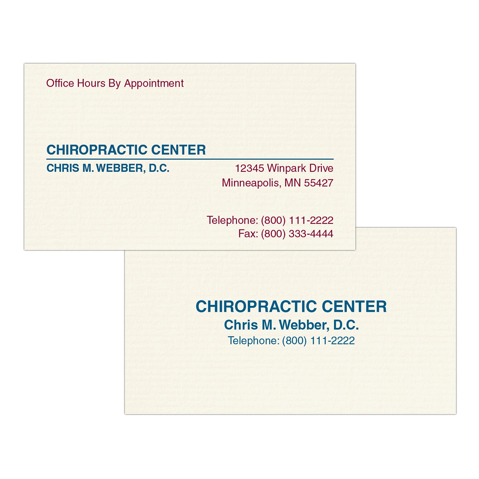 Custom 1-2 Color Appointment Cards, CLASSIC® Laid Natural White 80#, Flat Print, 2 Custom Inks, 2-Sided, 250/Pk