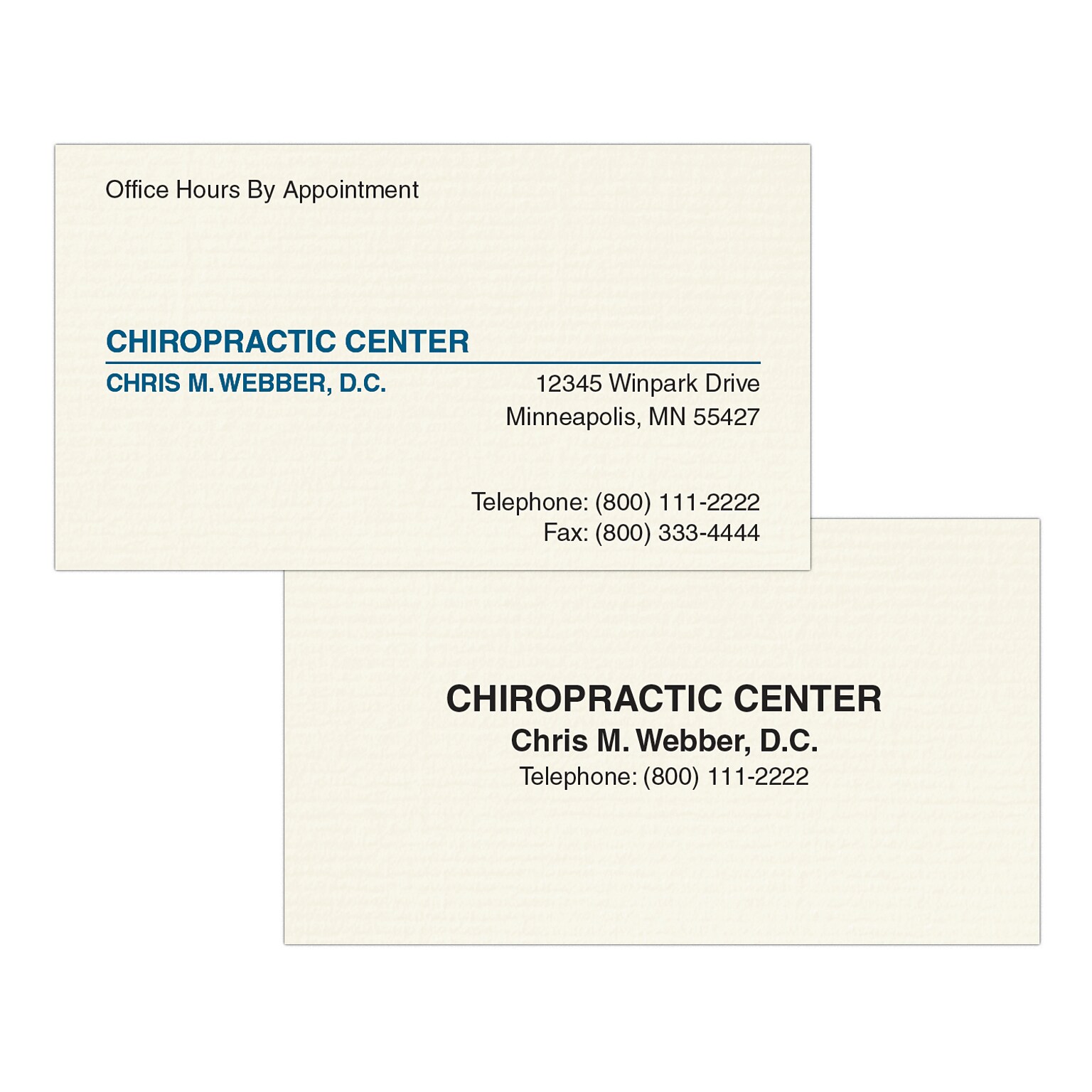 Custom 1-2 Color Appointment Cards, CLASSIC® Laid Natural White 80#, Flat Print, 1 Standard & 1 Custom Inks, 2-Sided, 250/Pk