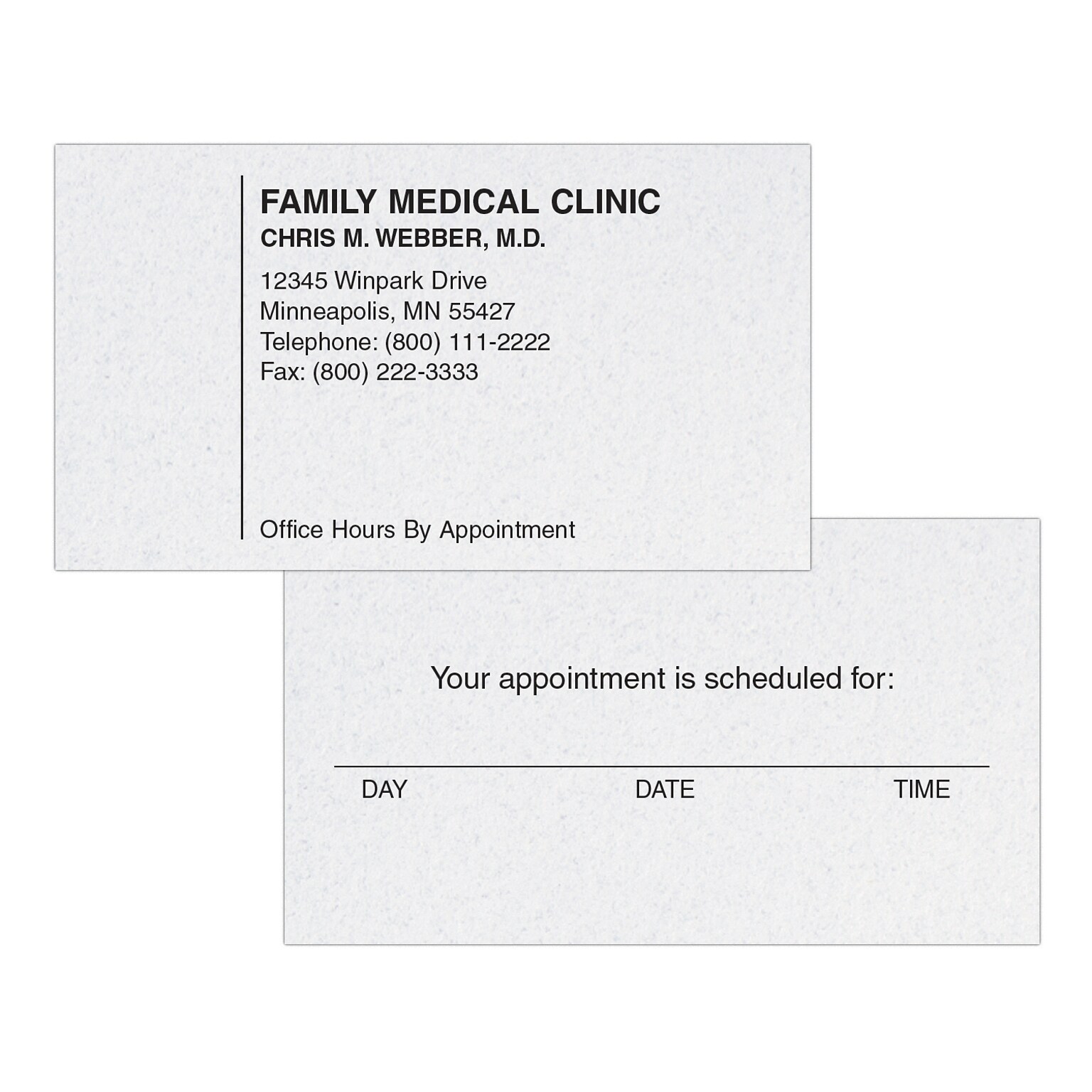 Custom 1-2 Color Appointment Cards, CLASSIC CREST® Smooth Whitestone 80#, Flat Print, 1 Standard Ink, 2-Sided, 250/Pk