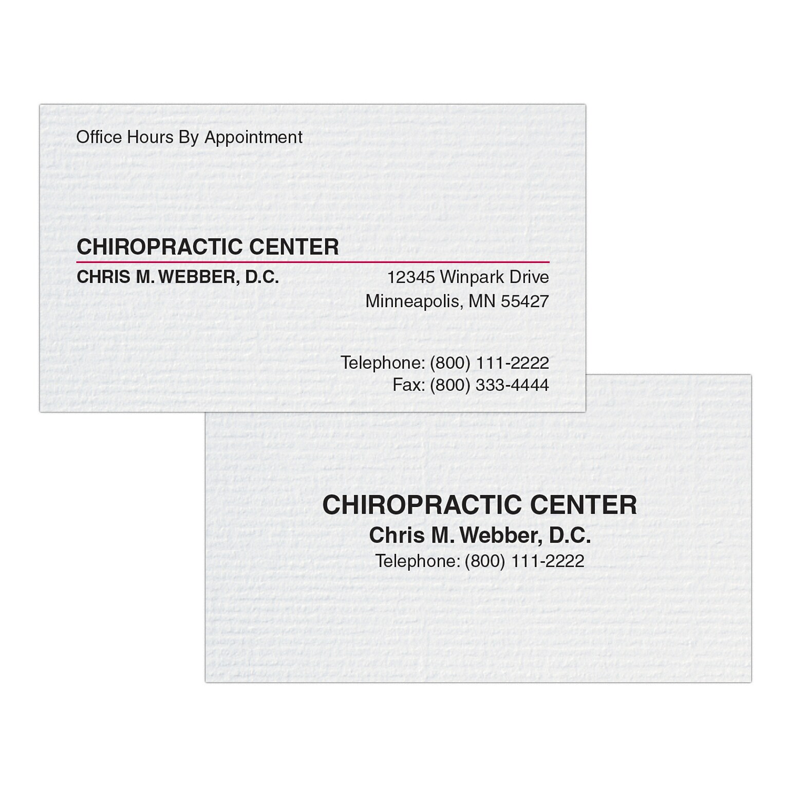 Custom 1-2 Color Appointment Cards, CLASSIC® Laid Solar White 80#, Flat Print, 2 Standard Inks, 2-Sided, 250/Pk