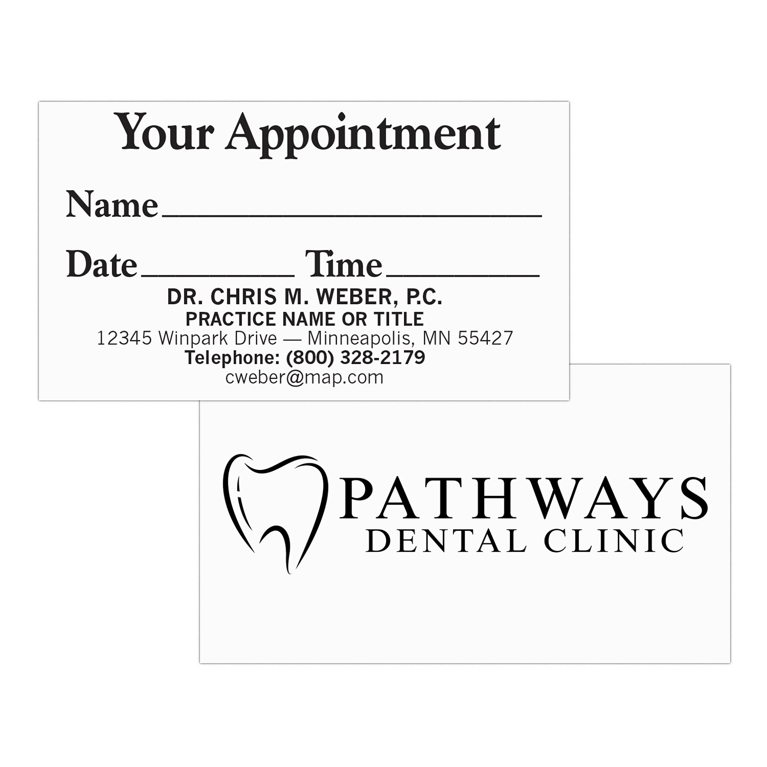 Custom 1-2 Color Appointment Cards, ENVIRONMENT® Ultra Bright White 80#, Flat Print, 1 Standard Ink, 2-Sided, 250/Pk