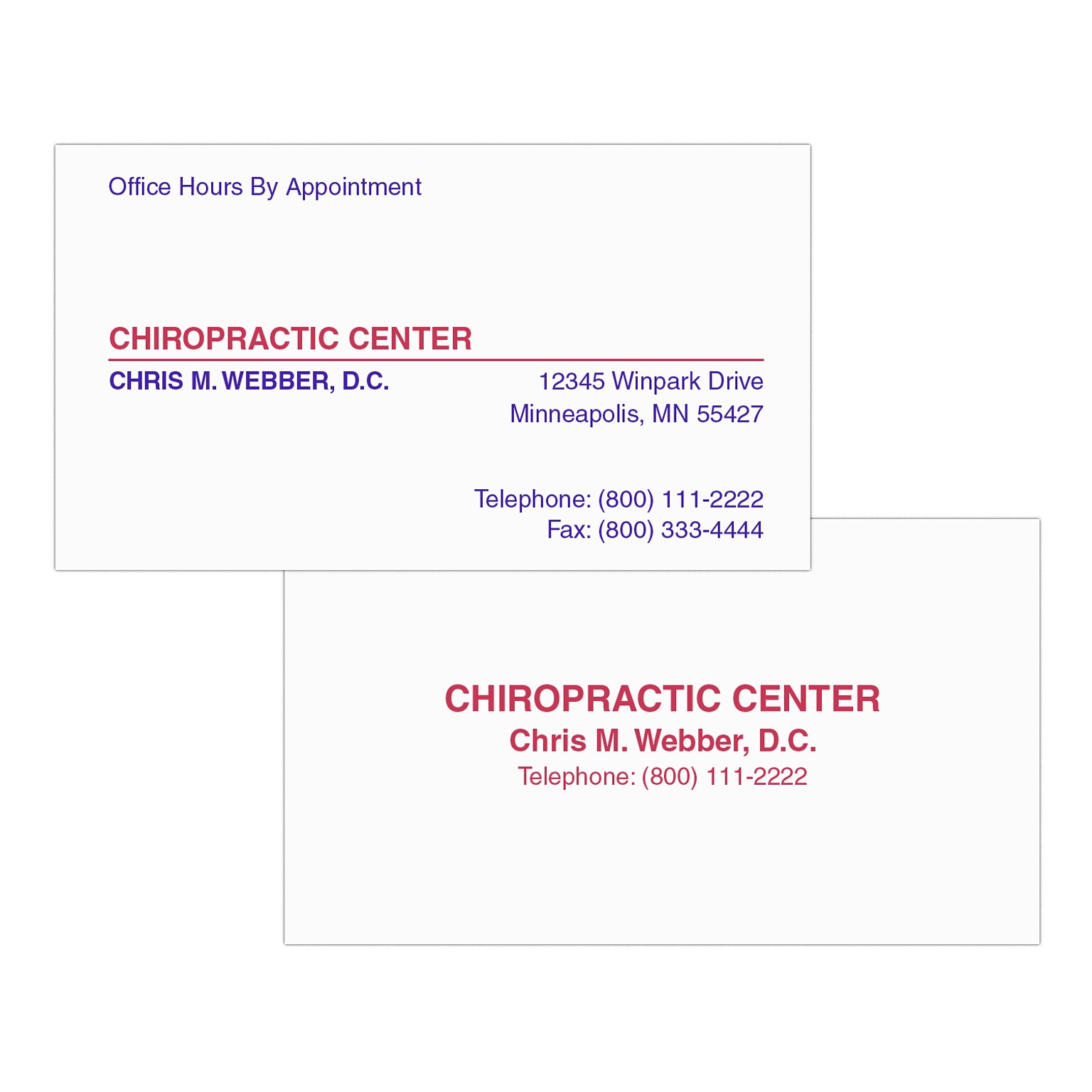 Custom 1-2 Color Appointment Cards, ENVIRONMENT® Ultra Bright White 80#, Flat Print, 2 Custom Inks, 2-Sided, 250/Pk
