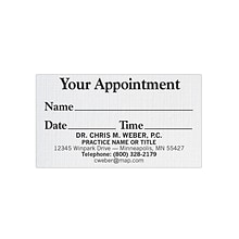 Custom 1-2 Color Appointment Cards, CLASSIC® Linen Solar White 80#, Flat Print, 1 Standard Ink, 1-Si
