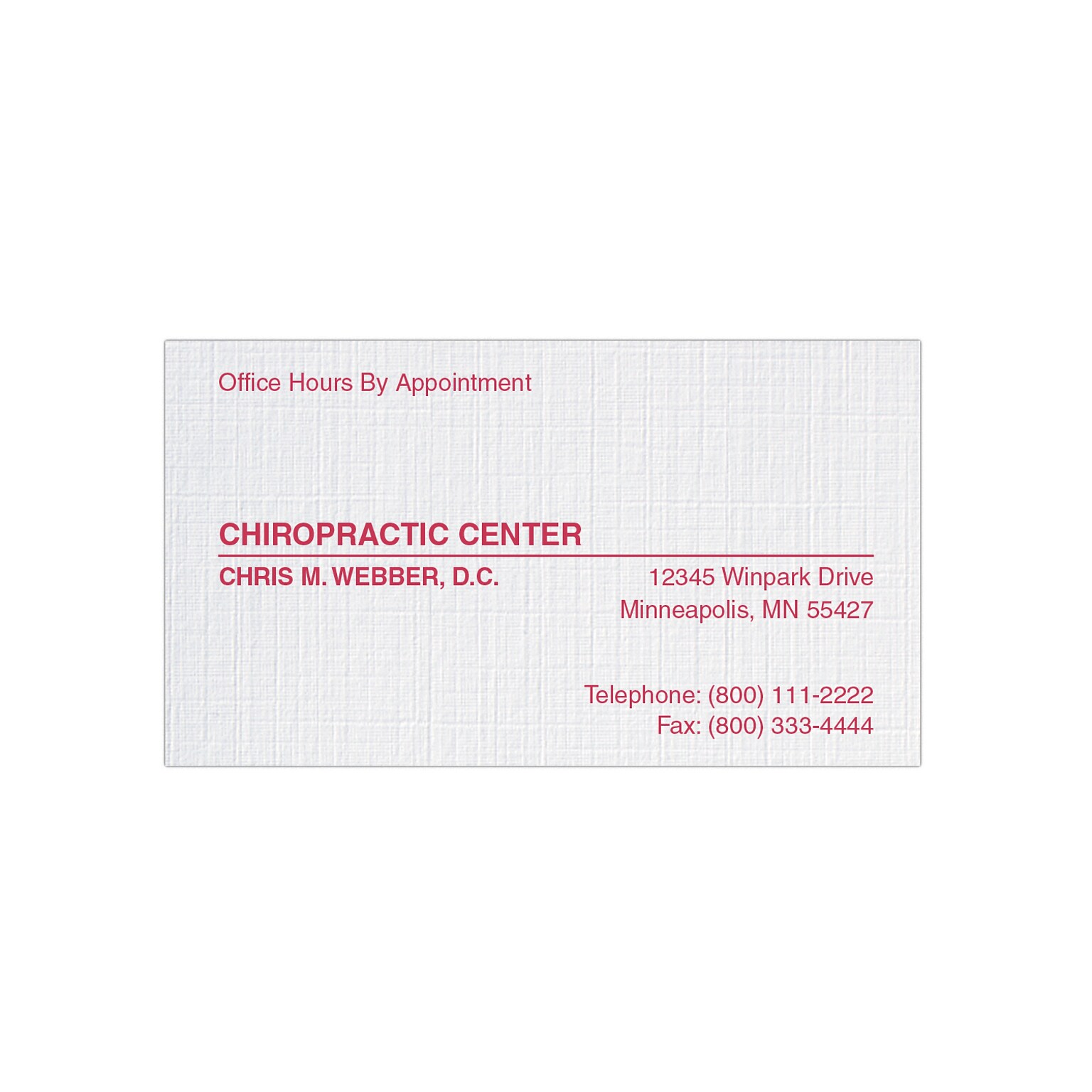 Custom 1-2 Color Appointment Cards, CLASSIC® Linen Solar White 80#, Flat Print, 1 Custom Ink, 1-Sided, 250/Pk
