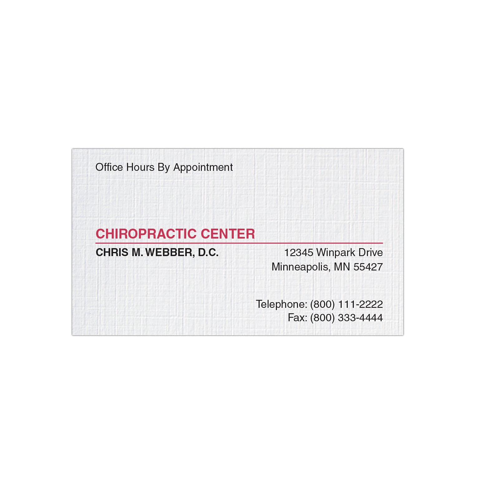Custom 1-2 Color Appointment Cards, CLASSIC® Linen Solar White 80#, Flat Print, 1 Standard & 1 Custom Inks, 1-Sided, 250/Pk
