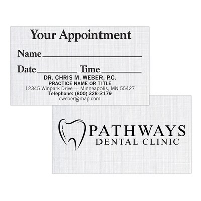 Custom 1-2 Color Appointment Cards, CLASSIC® Linen Solar White 80#, Flat Print, 1 Standard Ink, 2-Si