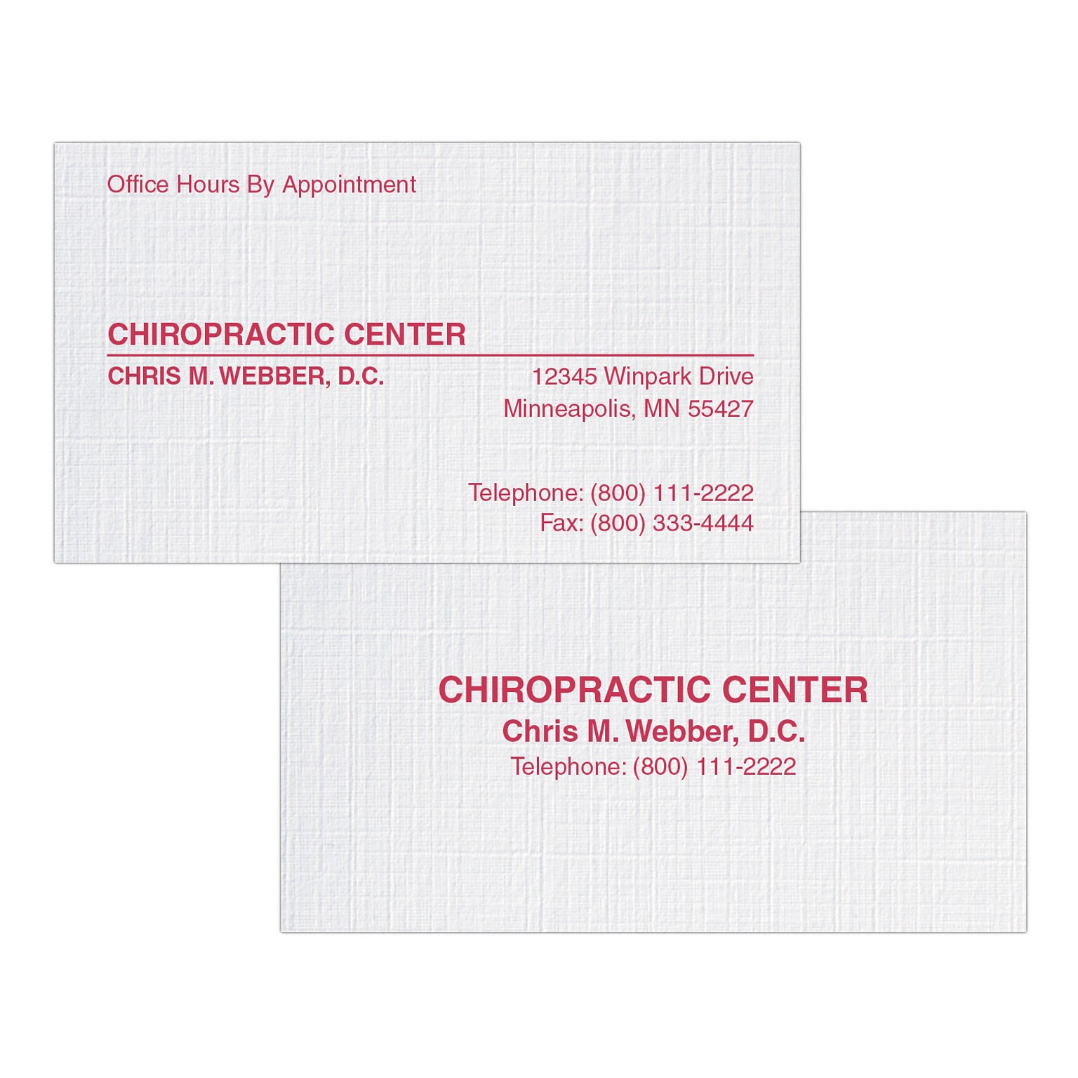 Custom 1-2 Color Appointment Cards, CLASSIC® Linen Solar White 80#, Flat Print, 1 Custom Ink, 2-Sided, 250/Pk
