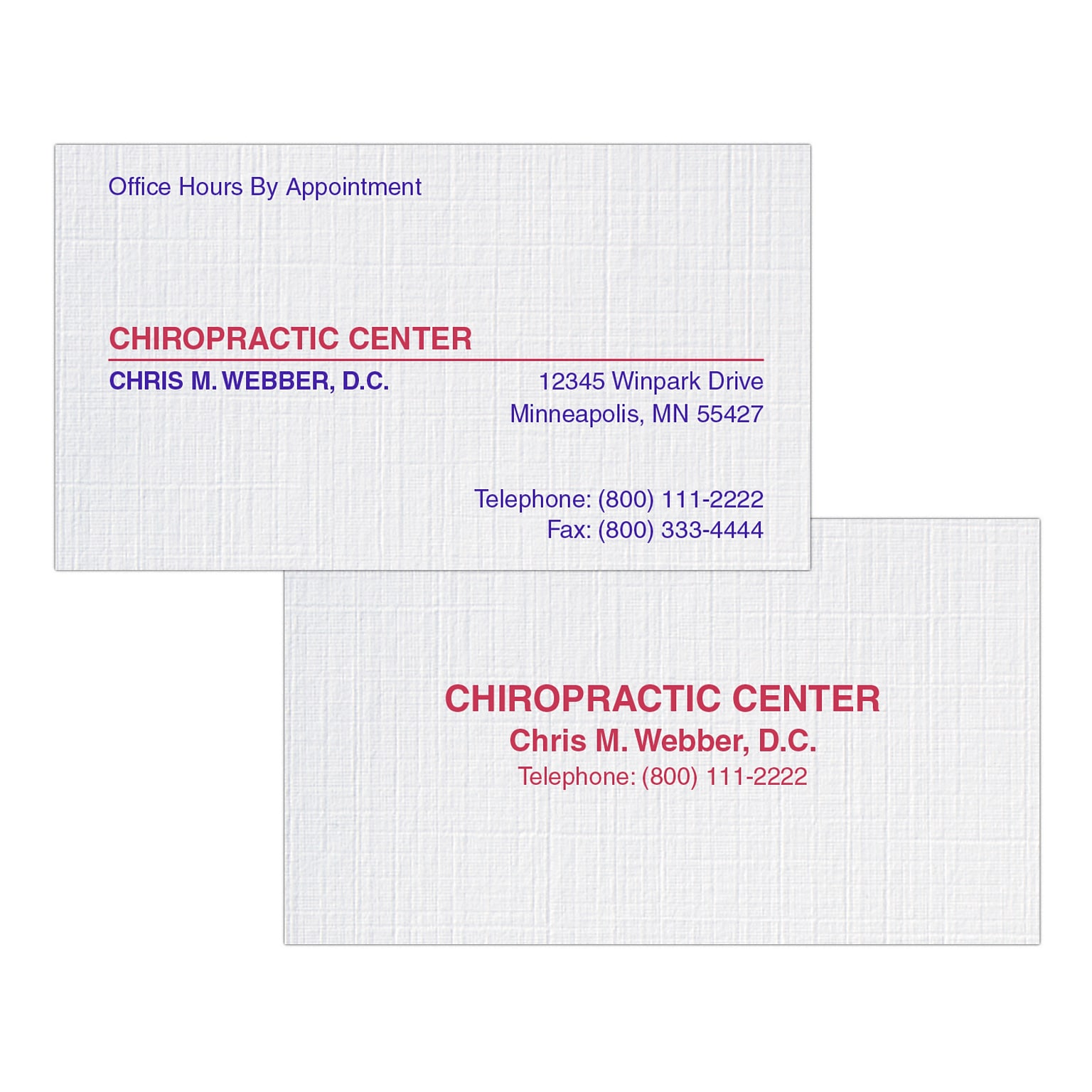 Custom 1-2 Color Appointment Cards, CLASSIC® Linen Solar White 80#, Flat Print, 2 Custom Inks, 2-Sided, 250/Pk
