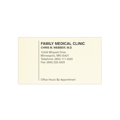 Custom 1-2 Color Appointment Cards, CLASSIC® Linen Natural White 80#, Flat Print, 1 Standard Ink, 1-