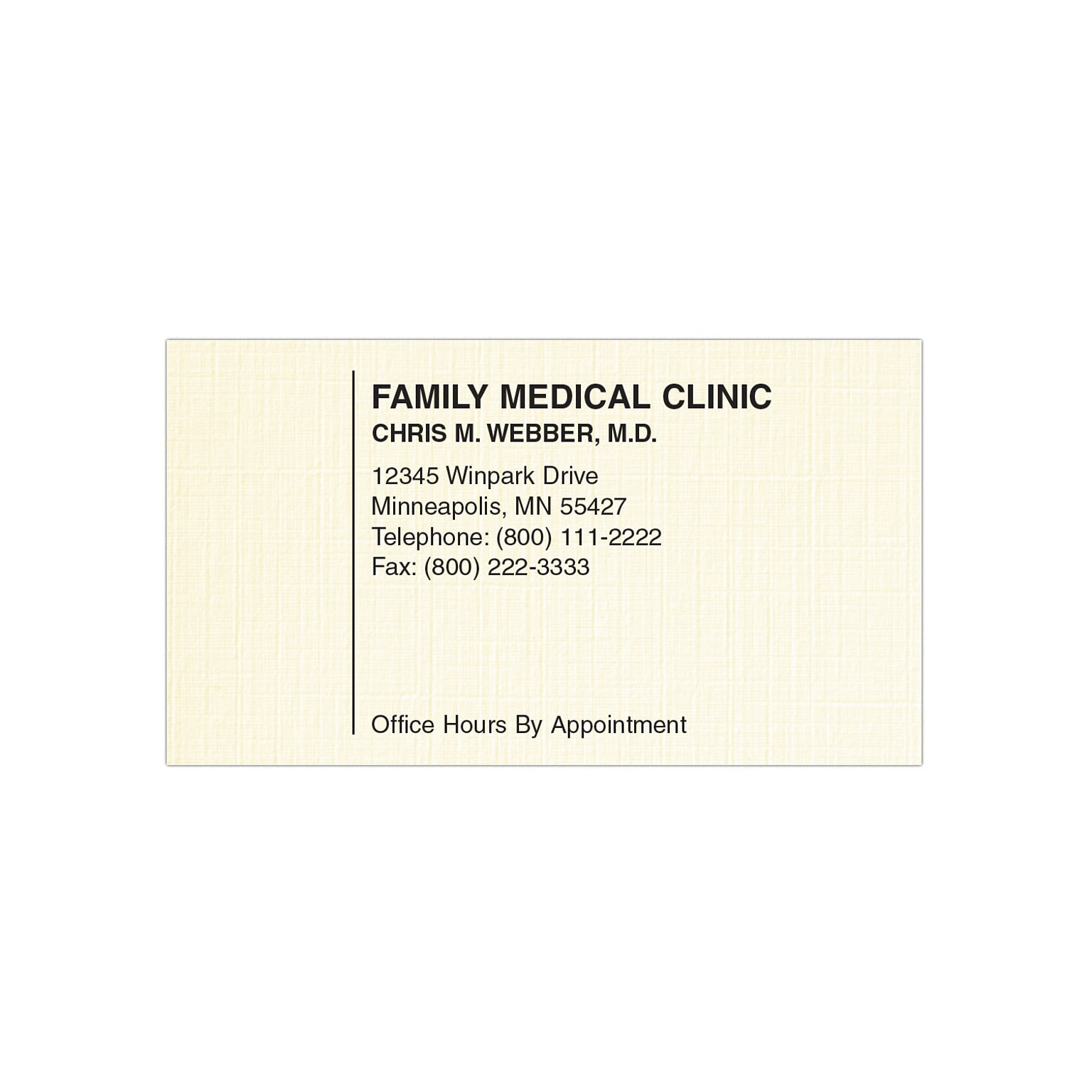Custom 1-2 Color Appointment Cards, CLASSIC® Linen Natural White 80#, Flat Print, 1 Standard Ink, 1-Sided, 250/Pk