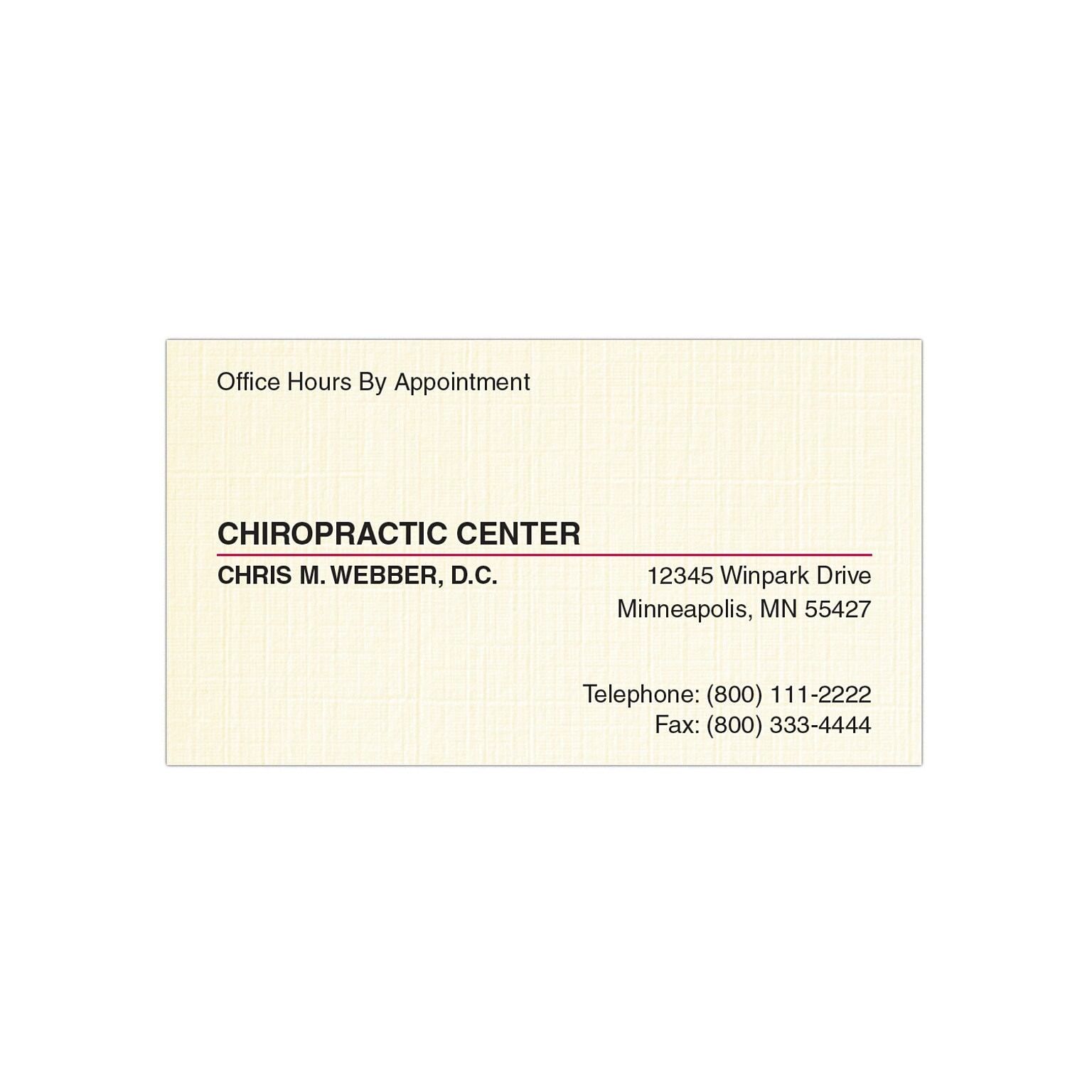 Custom 1-2 Color Appointment Cards, CLASSIC® Linen Natural White 80#, Flat Print, 2 Standard Inks, 1-Sided, 250/Pk