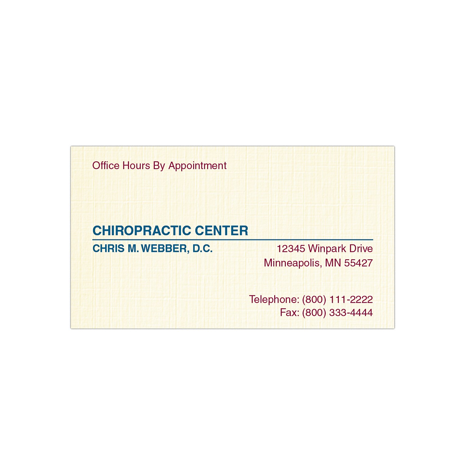 Custom 1-2 Color Appointment Cards, CLASSIC® Linen Natural White 80#, Flat Print, 2 Custom Inks, 1-Sided, 250/Pk