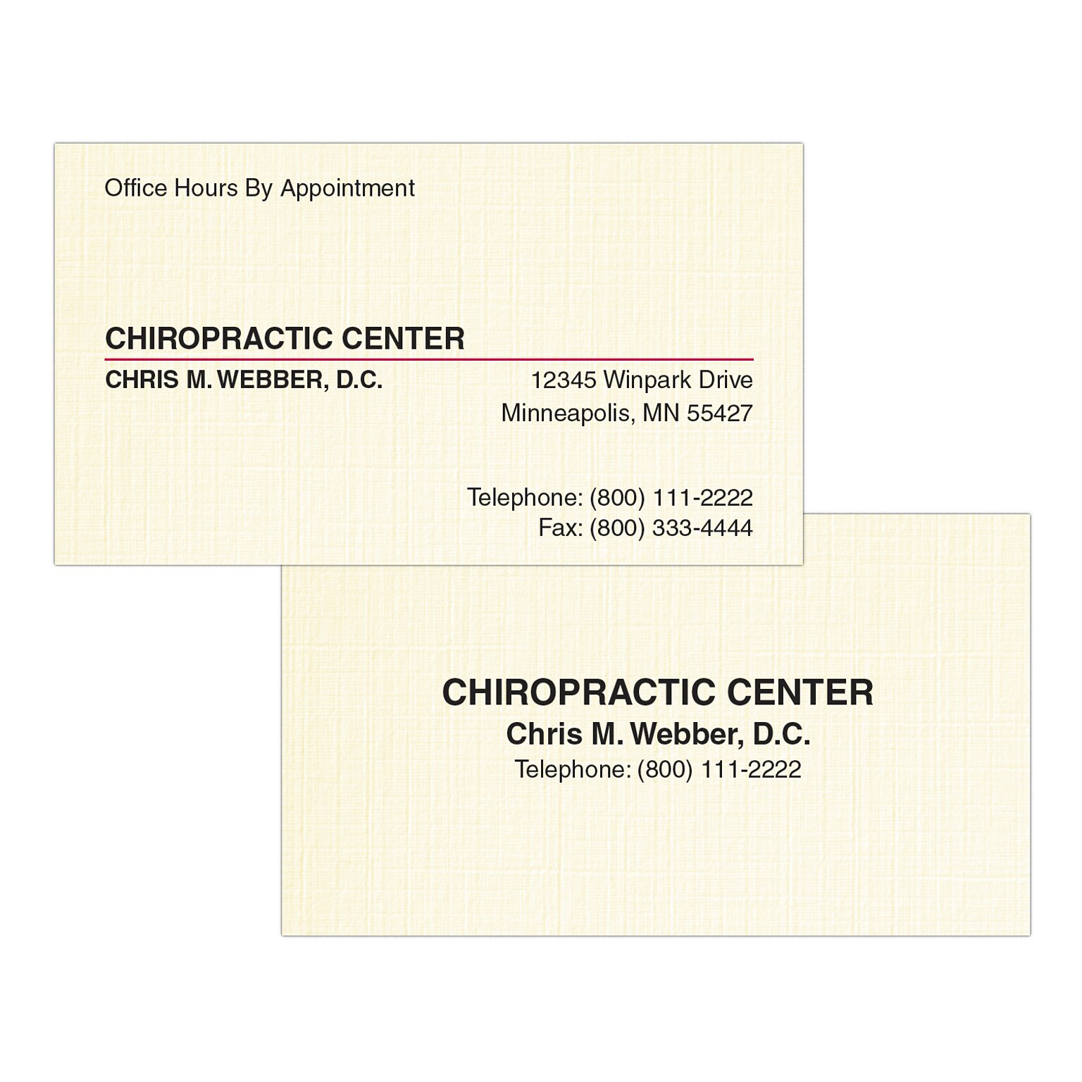 Custom 1-2 Color Appointment Cards, CLASSIC® Linen Natural White 80#, Flat Print, 2 Standard Inks, 2-Sided, 250/Pk