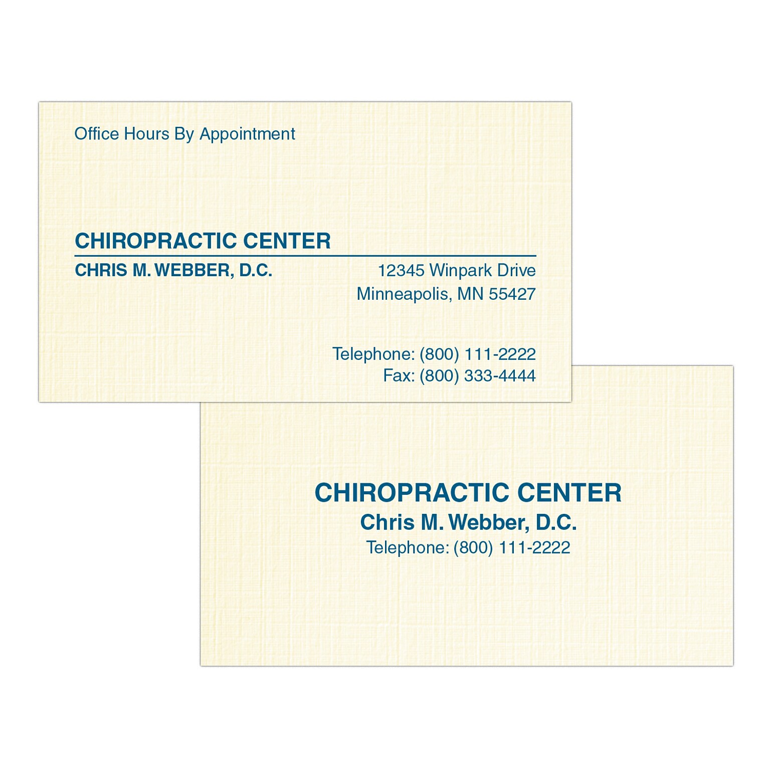 Custom 1-2 Color Appointment Cards, CLASSIC® Linen Natural White 80#, Flat Print, 1 Custom Ink, 2-Sided, 250/Pk