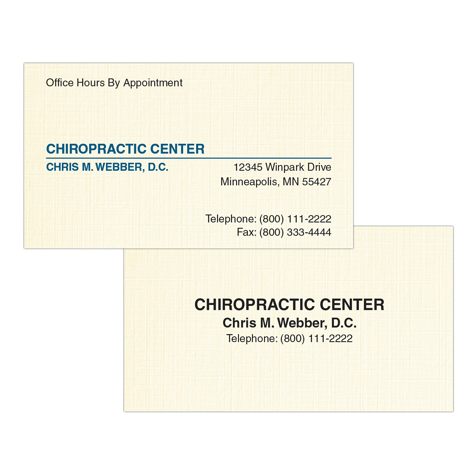 Custom 1-2 Color Appointment Cards, CLASSIC® Linen Natural White 80#, Flat Print, 1 Standard & 1 Custom Inks, 2-Sided, 250/Pk