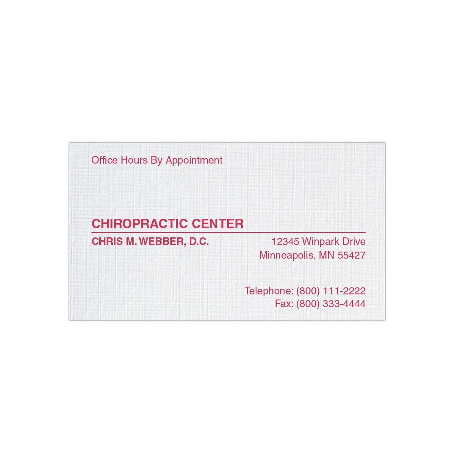 Custom 1-2 Color Appointment Cards, CLASSIC® Linen Solar White 100#, Flat Print, 1 Custom Ink, 1-Sided, 250/Pk