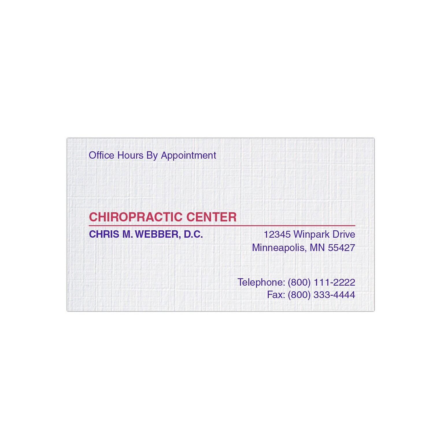 Custom 1-2 Color Appointment Cards, CLASSIC® Linen Solar White 100#, Flat Print, 2 Custom Inks, 1-Sided, 250/Pk