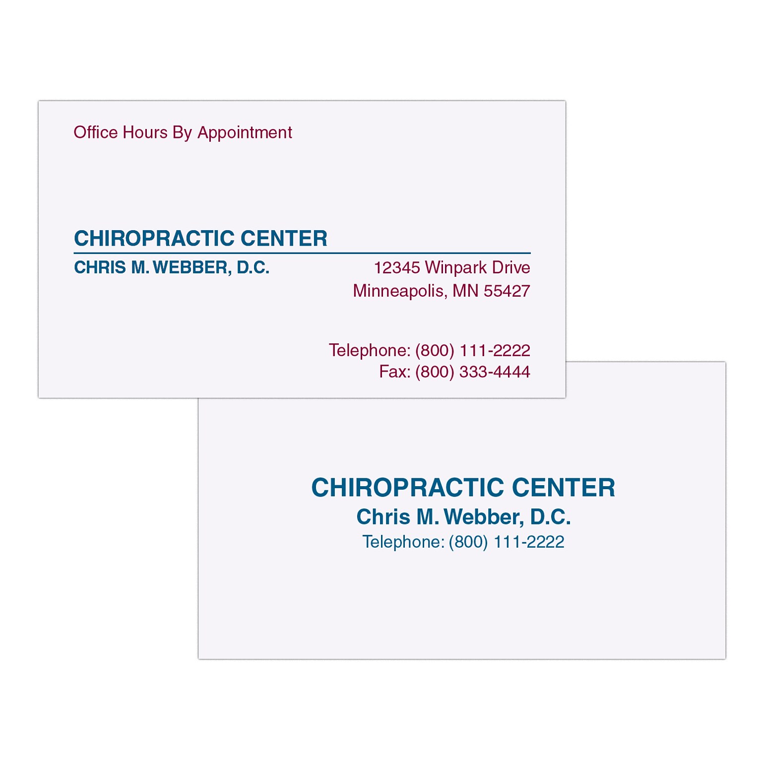 Custom 1-2 Color Appointment Cards, White 14 pt. Uncoated, Flat Print, 2 Custom Inks, 2-Sided, 250/Pk