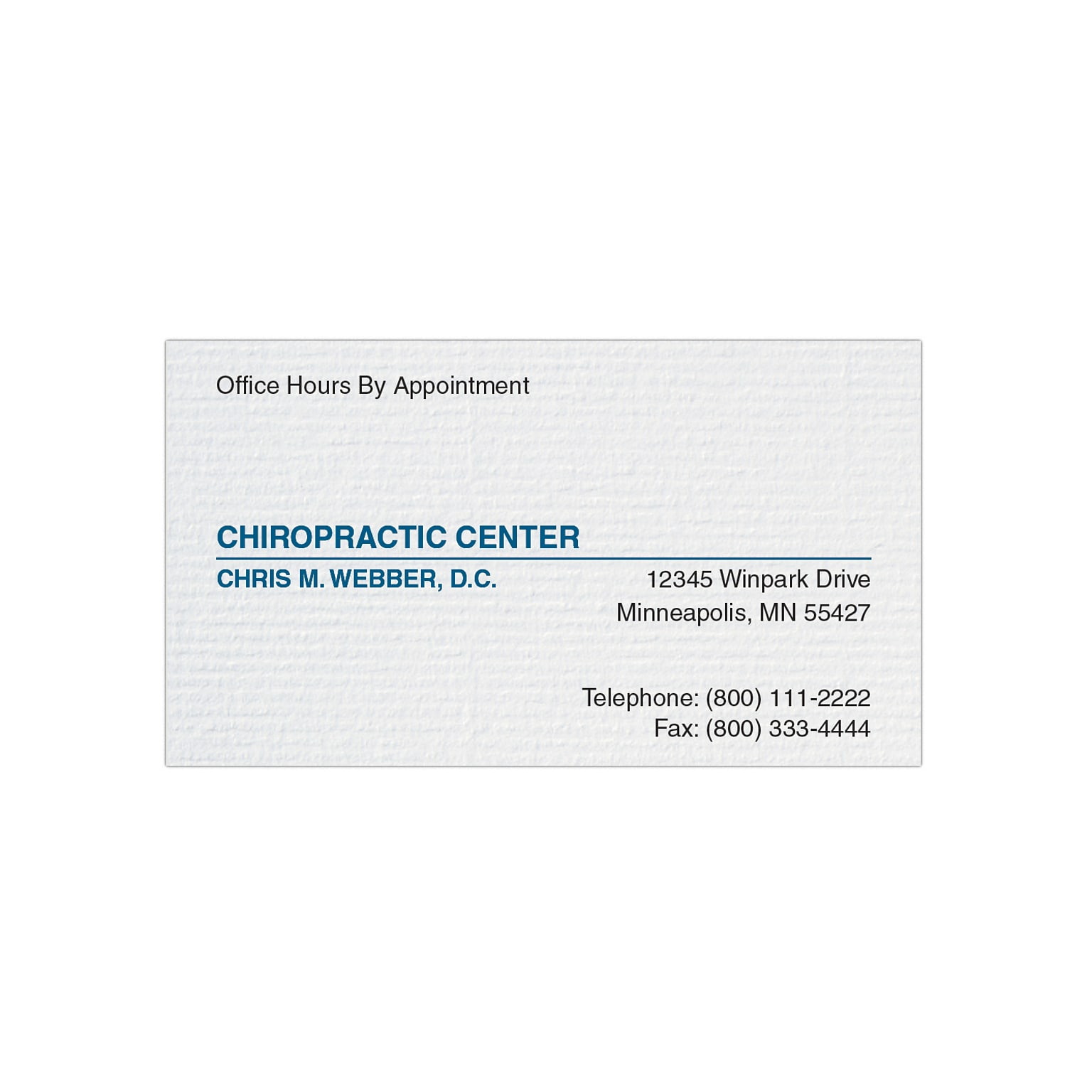 Custom 1-2 Color Appointment Cards, CLASSIC® Laid Solar White 120#, Flat Print, 1 Standard & 1 Custom Inks, 1-Sided, 250/Pk