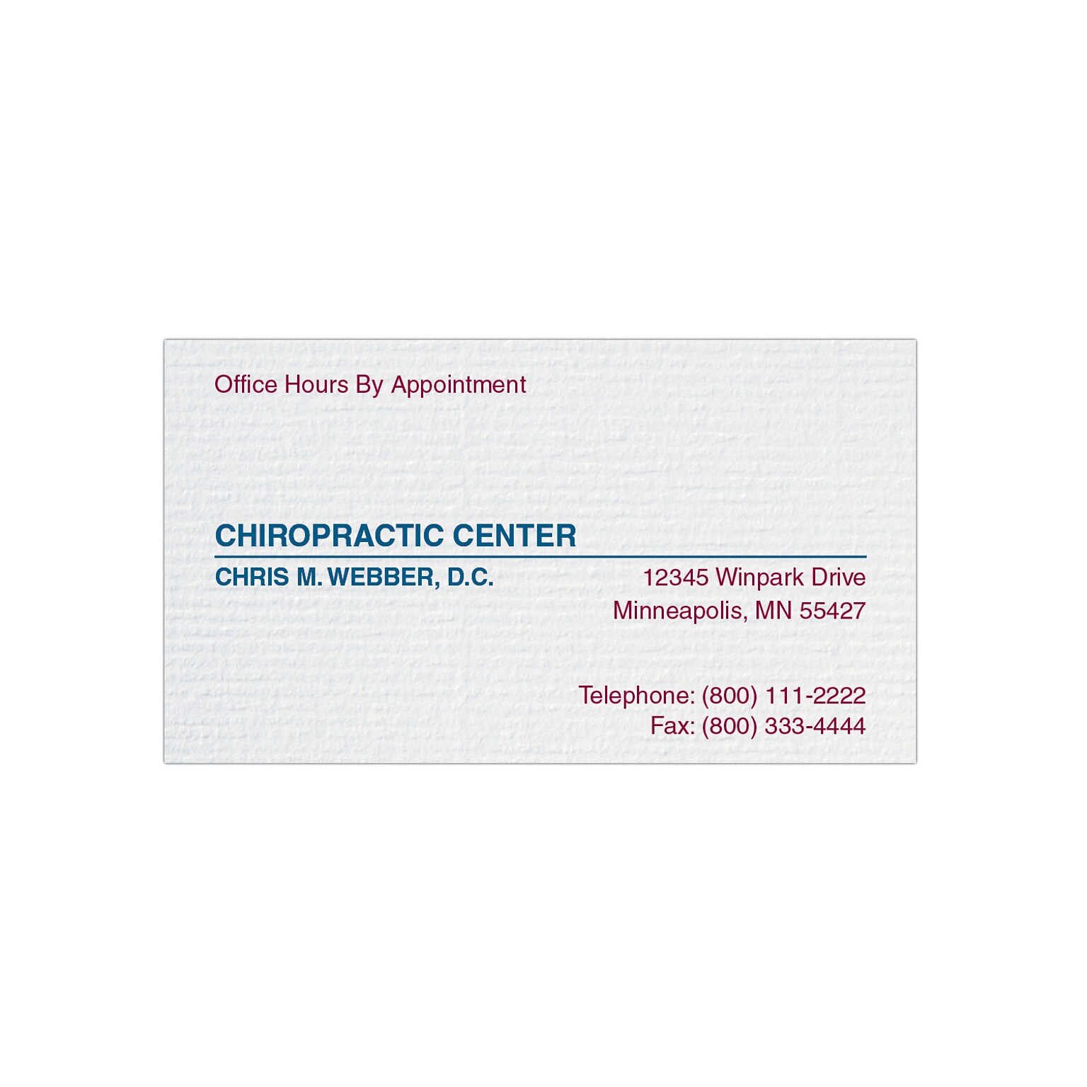 Custom 1-2 Color Appointment Cards, CLASSIC® Laid Solar White 120#, Flat Print, 2 Custom Inks, 1-Sided, 250/Pk