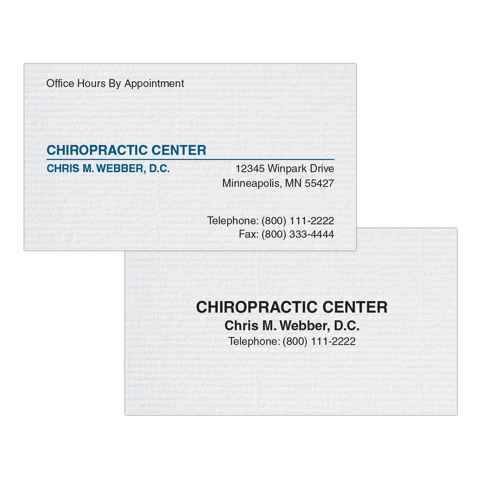 Custom 1-2 Color Appointment Cards, CLASSIC® Laid Solar White 120#, Flat Print, 1 Standard & 1 Custom Inks, 2-Sided, 250/Pk