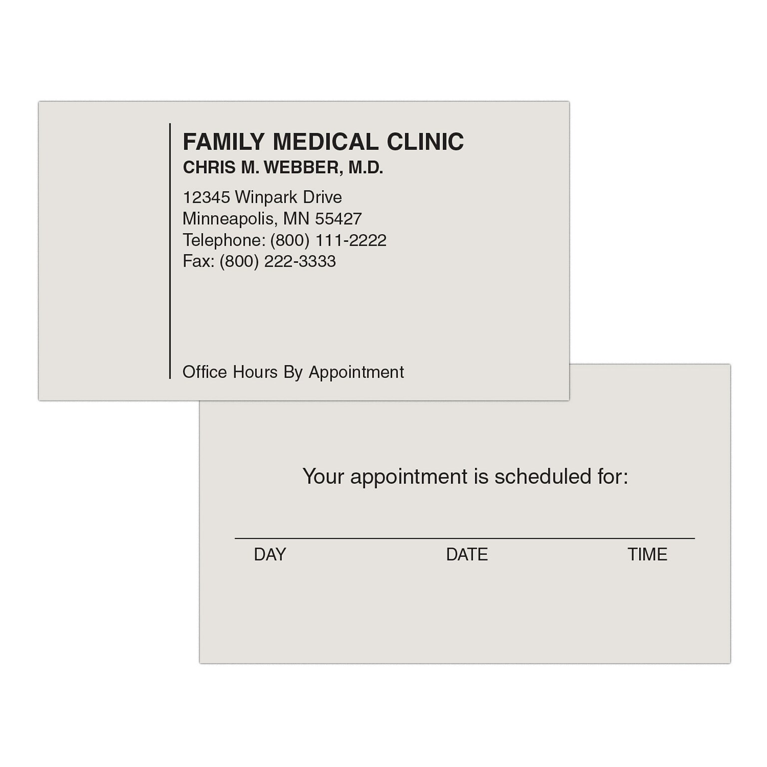 Custom 1-2 Color Appointment Cards, Gray Index 110#, Flat Print, 1 Standard Ink, 2-Sided, 250/Pk
