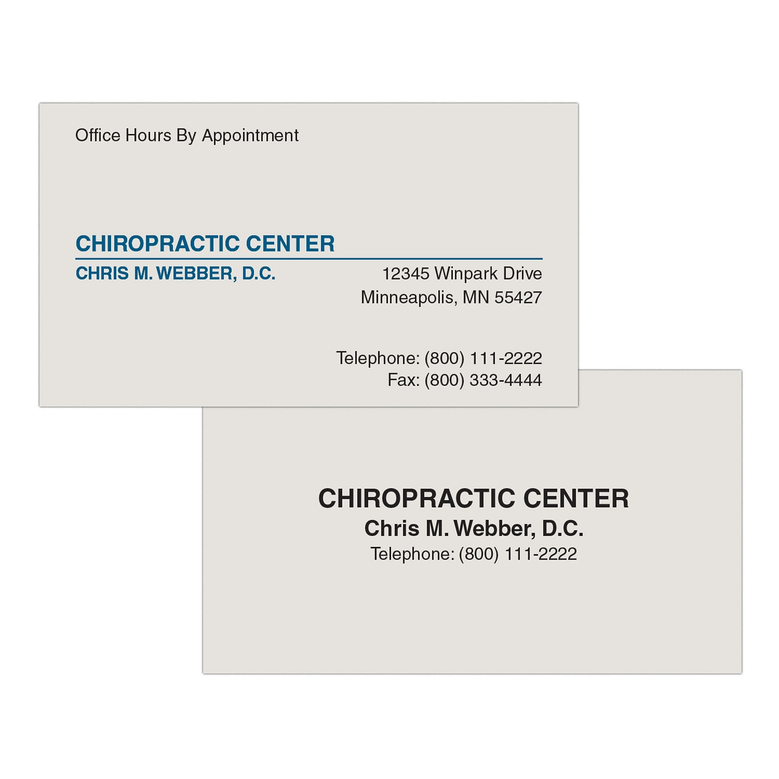 Custom 1-2 Color Appointment Cards, Gray Index 110#, Flat Print, 1 Standard & 1 Custom Inks, 2-Sided, 250/Pk