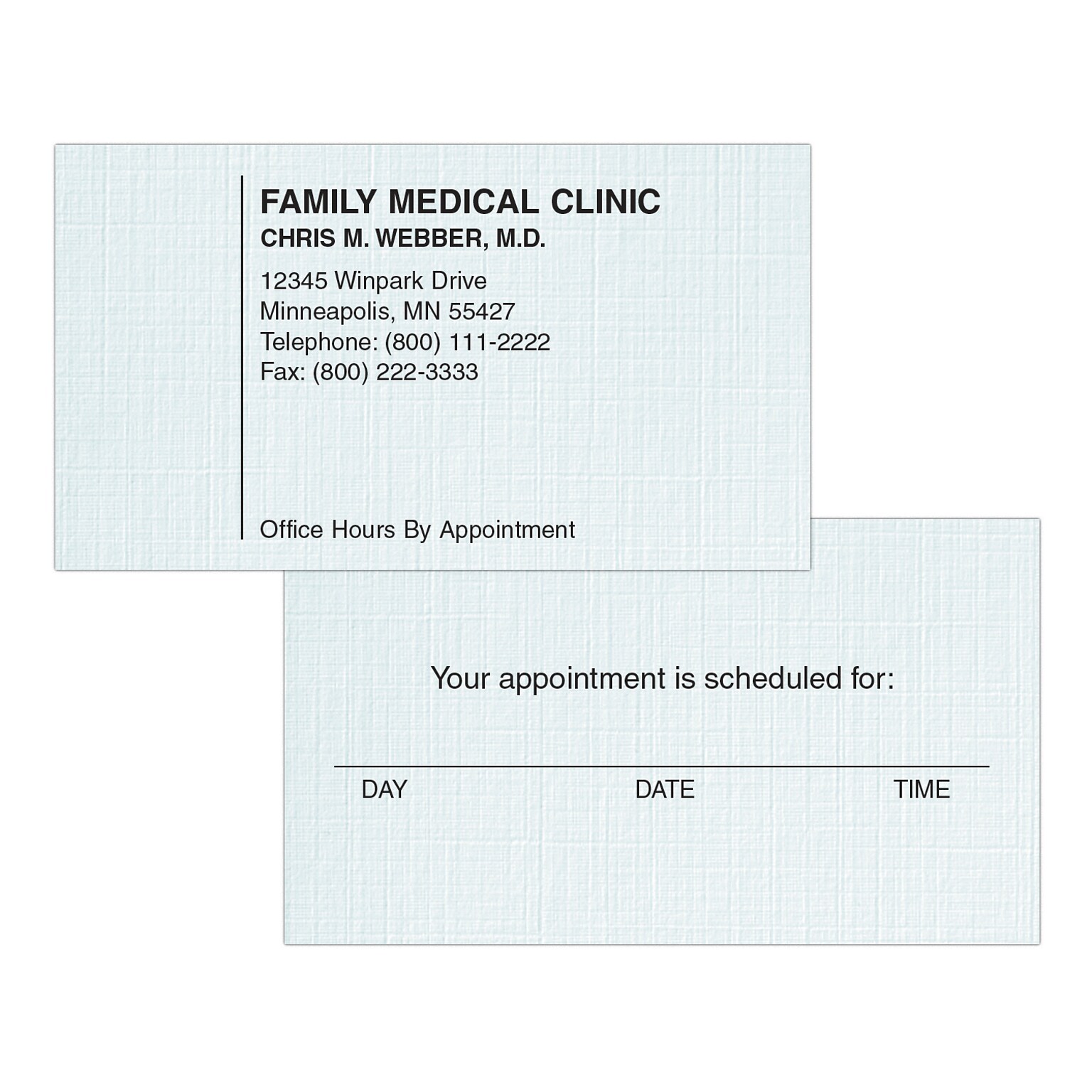 Custom 1-2 Color Appointment Cards, CLASSIC® Linen Haviland Blue 80#, Flat Print, 1 Standard Ink, 2-Sided, 250/Pk