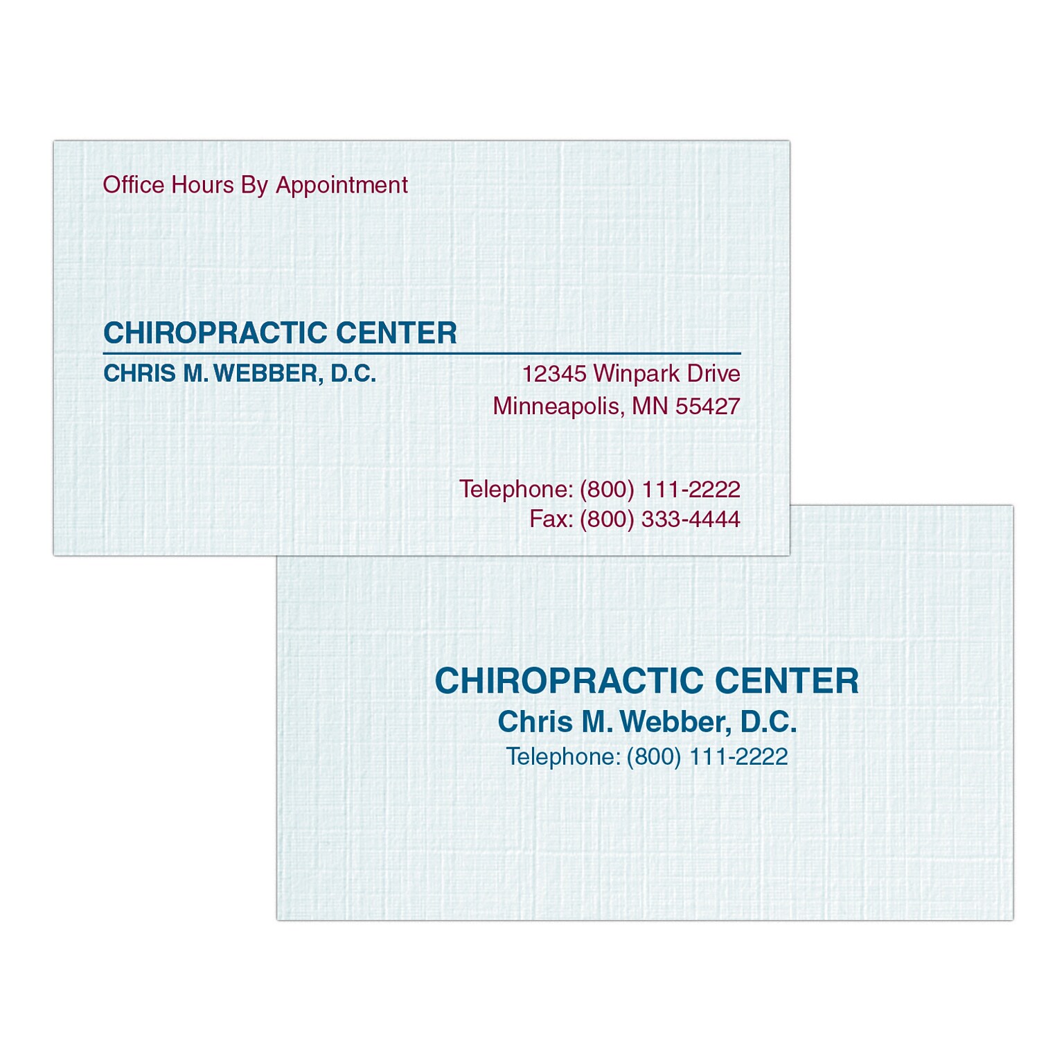 Custom 1-2 Color Appointment Cards, CLASSIC® Linen Haviland Blue 80#, Flat Print, 2 Custom Inks, 2-Sided, 250/Pk