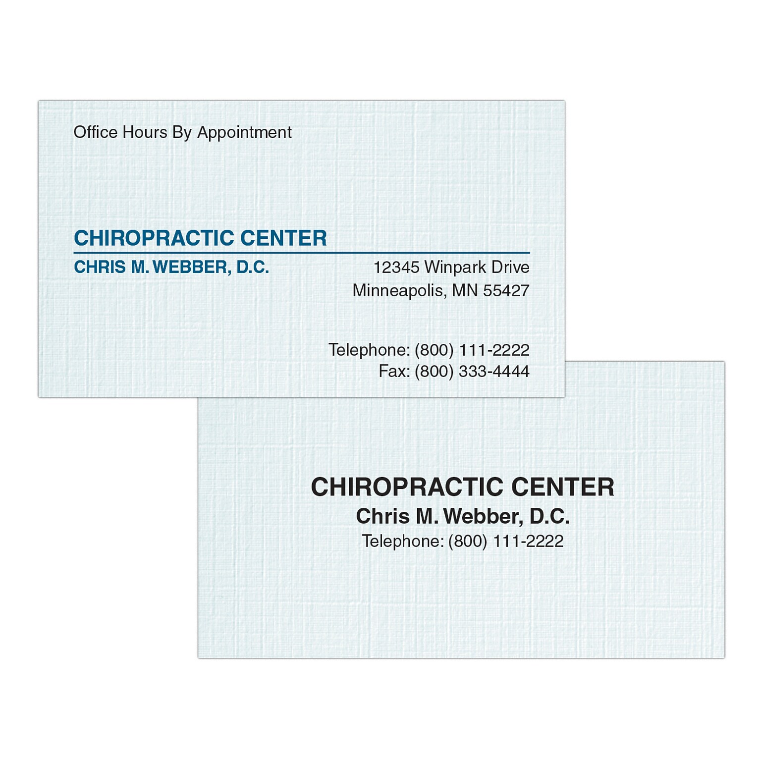 Custom 1-2 Color Appointment Cards, CLASSIC® Linen Haviland Blue 80#, Flat Print, 1 Standard & 1 Custom Inks, 2-Sided, 250/Pk