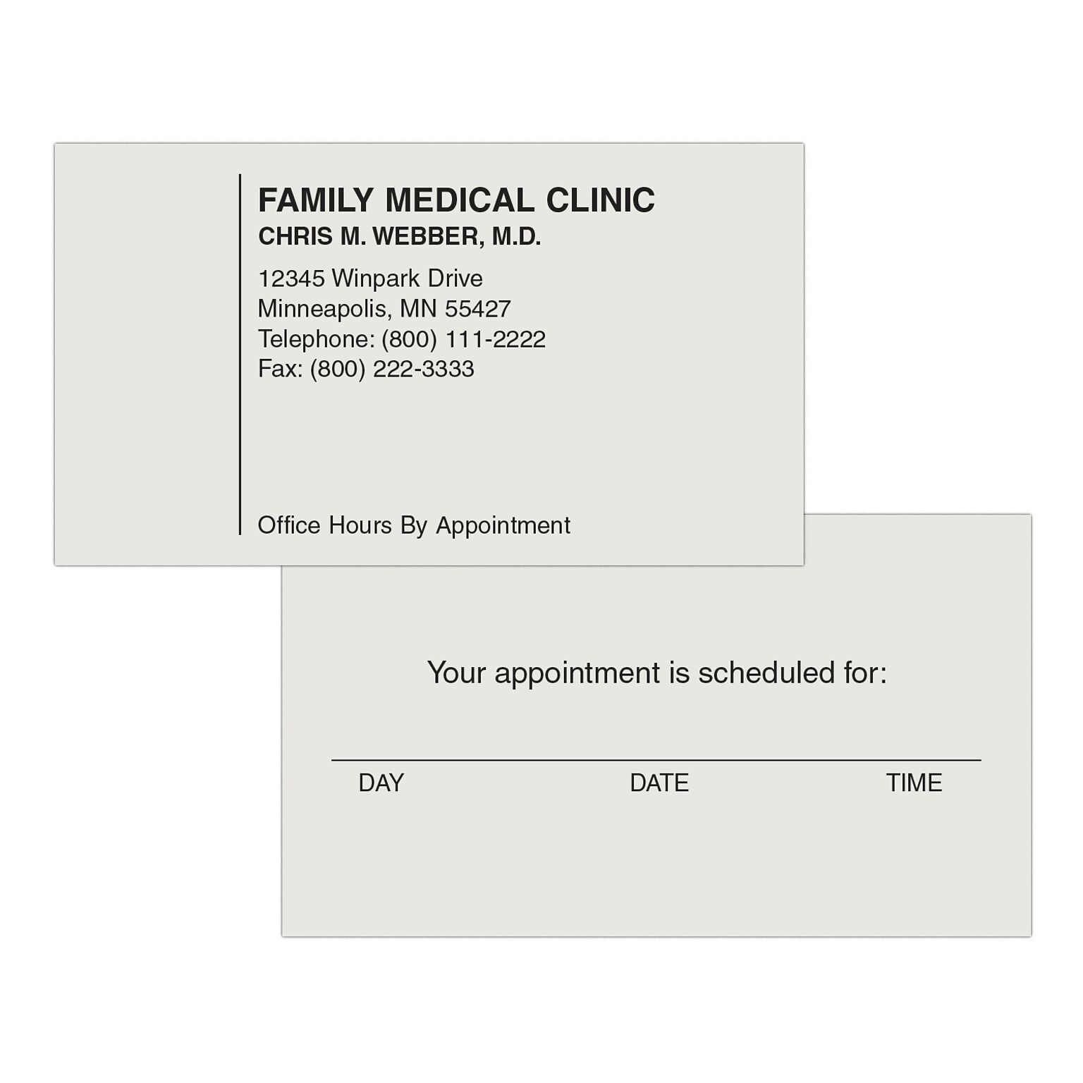 Custom 1-2 Color Appointment Cards, CLASSIC CREST® Smooth Antique Gray 80#, Flat Print, 1 Standard Ink, 2-Sided, 250/Pk