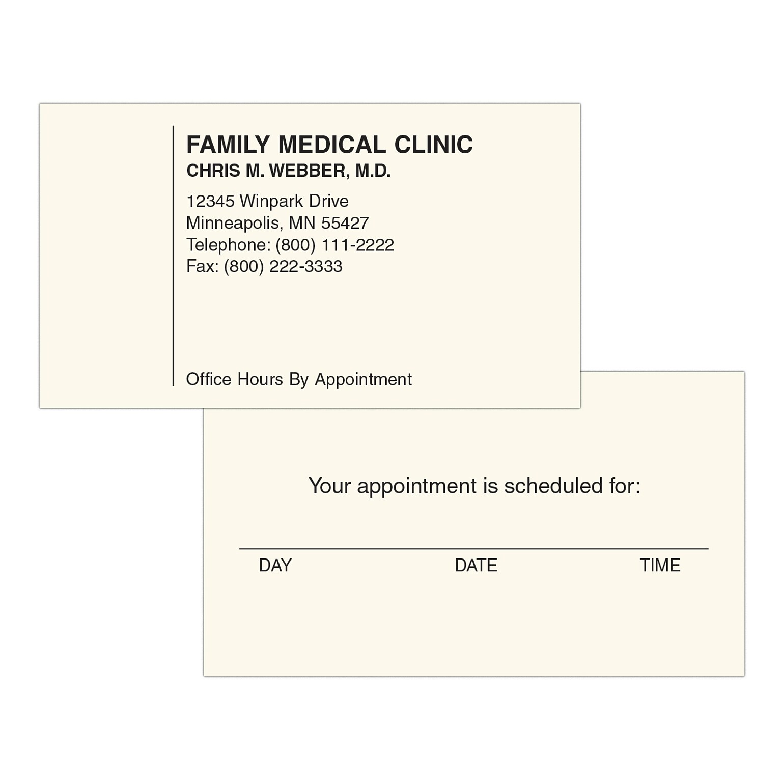 Custom 1-2 Color Appointment Cards, ENVIRONMENT® Smooth Natural Recycled 80#, Flat Print, 1 Standard Ink, 2-Sided, 250/Pk
