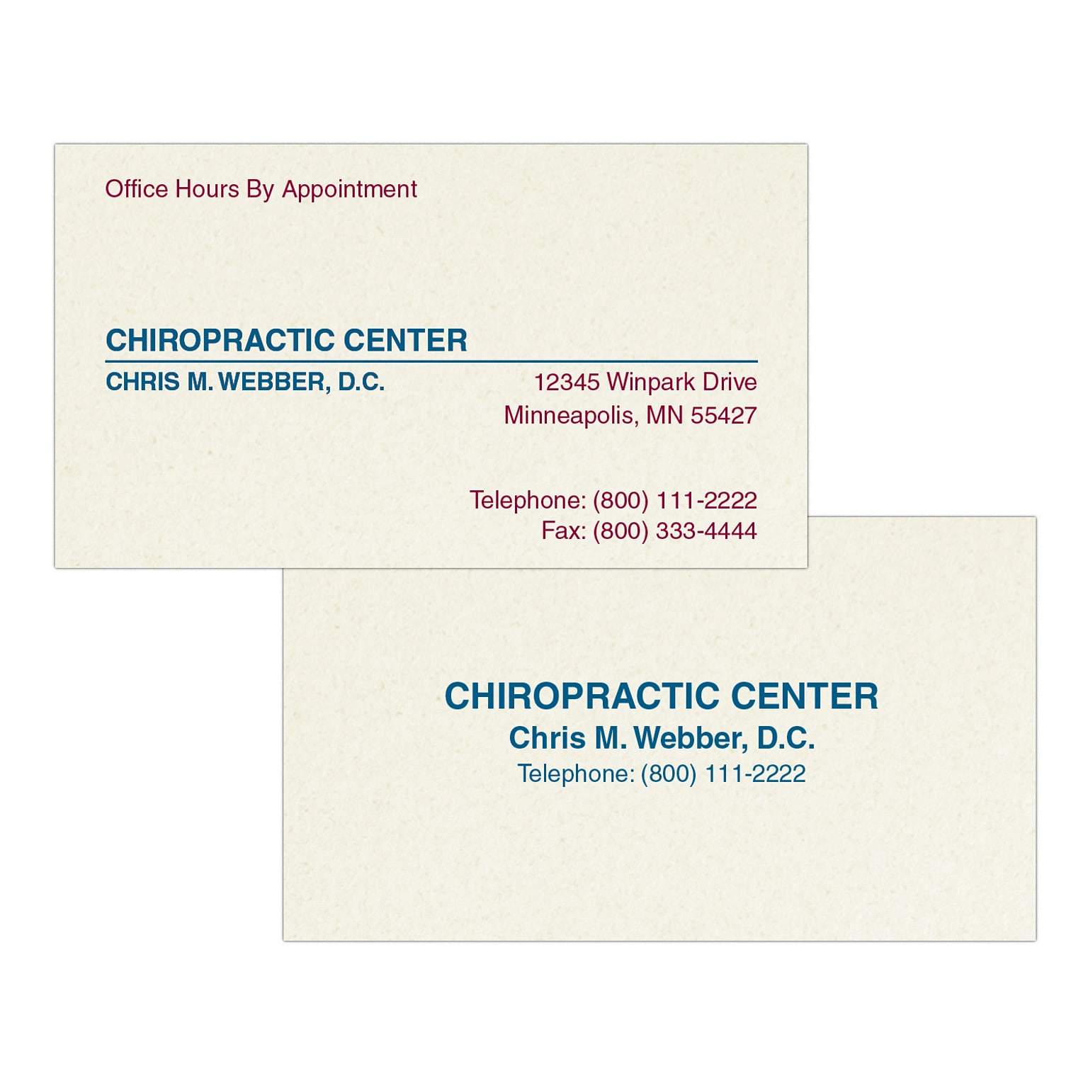 Custom 1-2 Color Appointment Cards, CLASSIC CREST® Smooth Millstone 80#, Flat Print, 2 Custom Inks, 2-Sided, 250/Pk