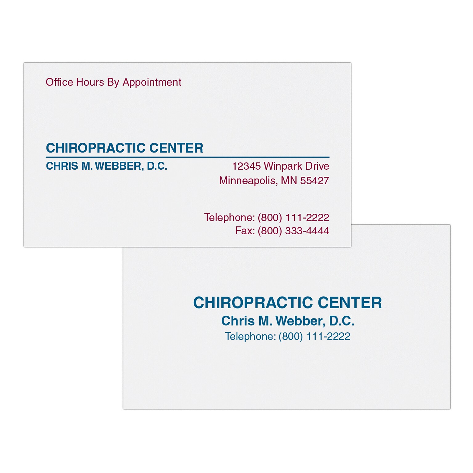 Custom 1-2 Color Appointment Cards, White Vellum 80#, Flat Print, 2 Custom Inks, 2-Sided, 250/Pk