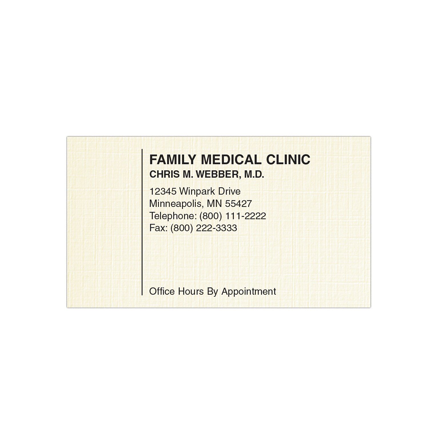 Custom 1-2 Color Appointment Cards, CLASSIC® Linen Baronial Ivory 80#, Flat Print, 1 Standard Ink, 1-Sided, 250/Pk