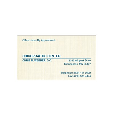 Custom 1-2 Color Appointment Cards, CLASSIC® Linen Baronial Ivory 80#, Flat Print, 1 Custom Ink, 1-S