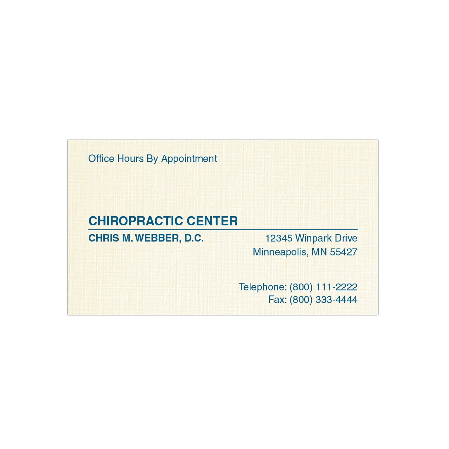 Custom 1-2 Color Appointment Cards, CLASSIC® Linen Baronial Ivory 80#, Flat Print, 1 Custom Ink, 1-Sided, 250/Pk