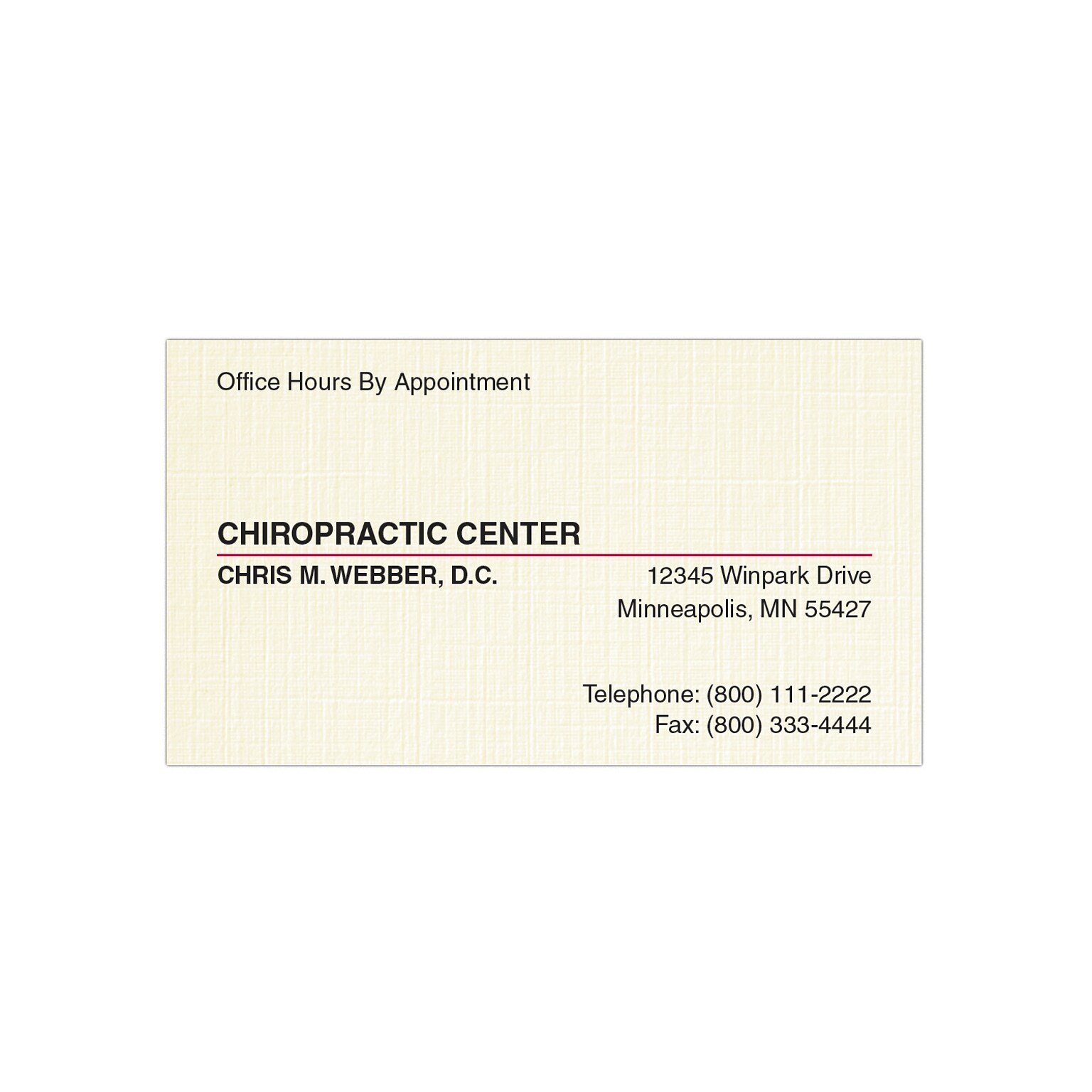 Custom 1-2 Color Appointment Cards, CLASSIC® Linen Baronial Ivory 80#, Flat Print, 2 Standard Inks, 1-Sided, 250/Pk