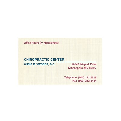 Custom 1-2 Color Appointment Cards, CLASSIC® Linen Baronial Ivory 80#, Flat Print, 2 Custom Inks, 1-