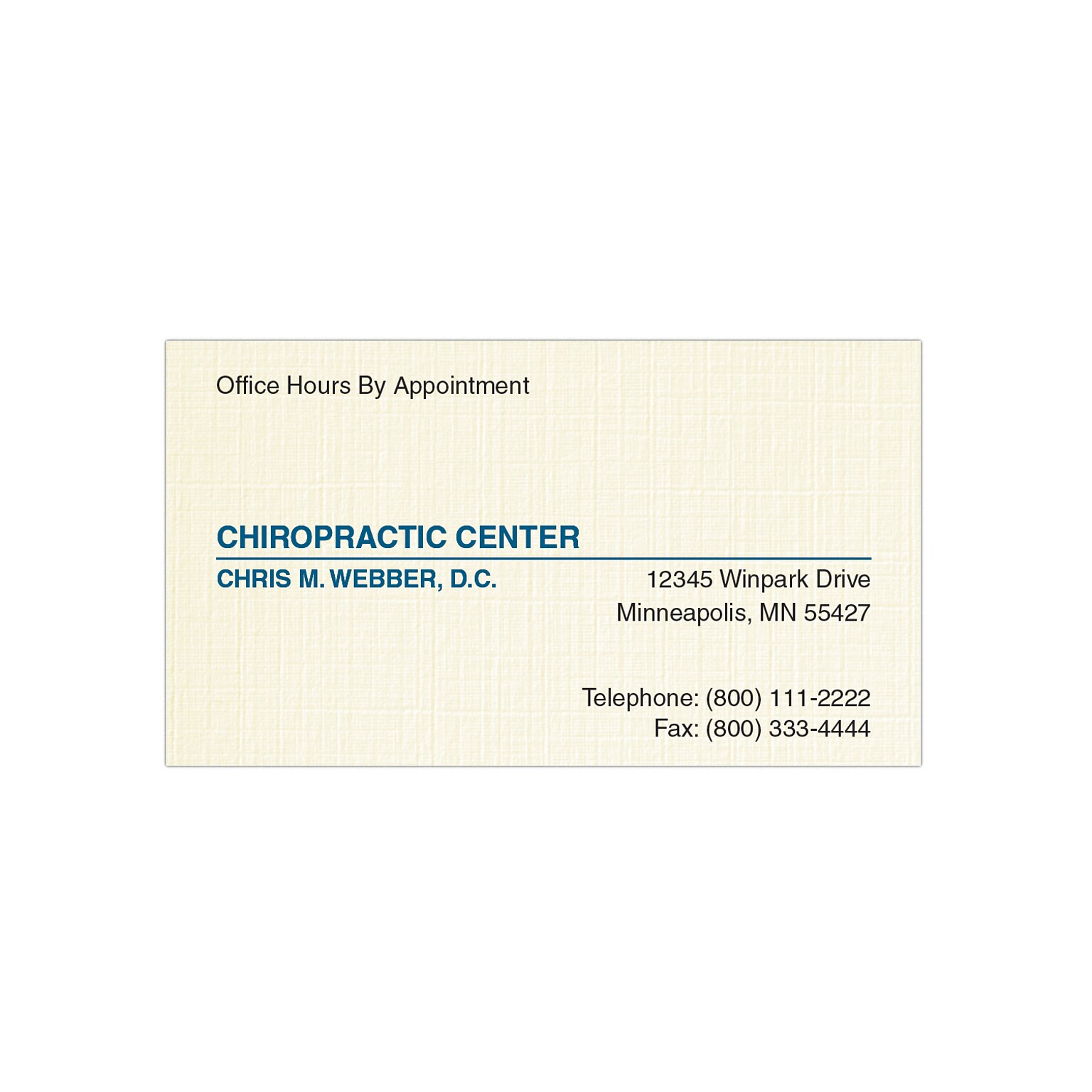 Custom 1-2 Color Appointment Cards, CLASSIC® Linen Baronial Ivory 80#, Flat Print, 1 Standard & 1 Custom Inks, 1-Sided, 250/Pk