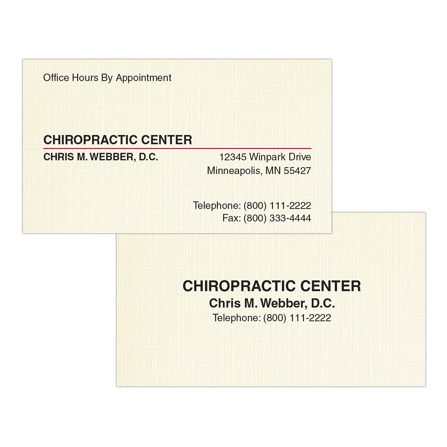 Custom 1-2 Color Appointment Cards, CLASSIC® Linen Baronial Ivory 80#, Flat Print, 2 Standard Inks, 2-Sided, 250/Pk